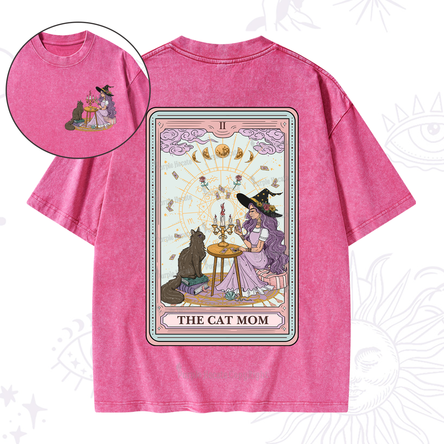 Purplehecate The Cat Witch Mom Tarot Washed T-Shirt