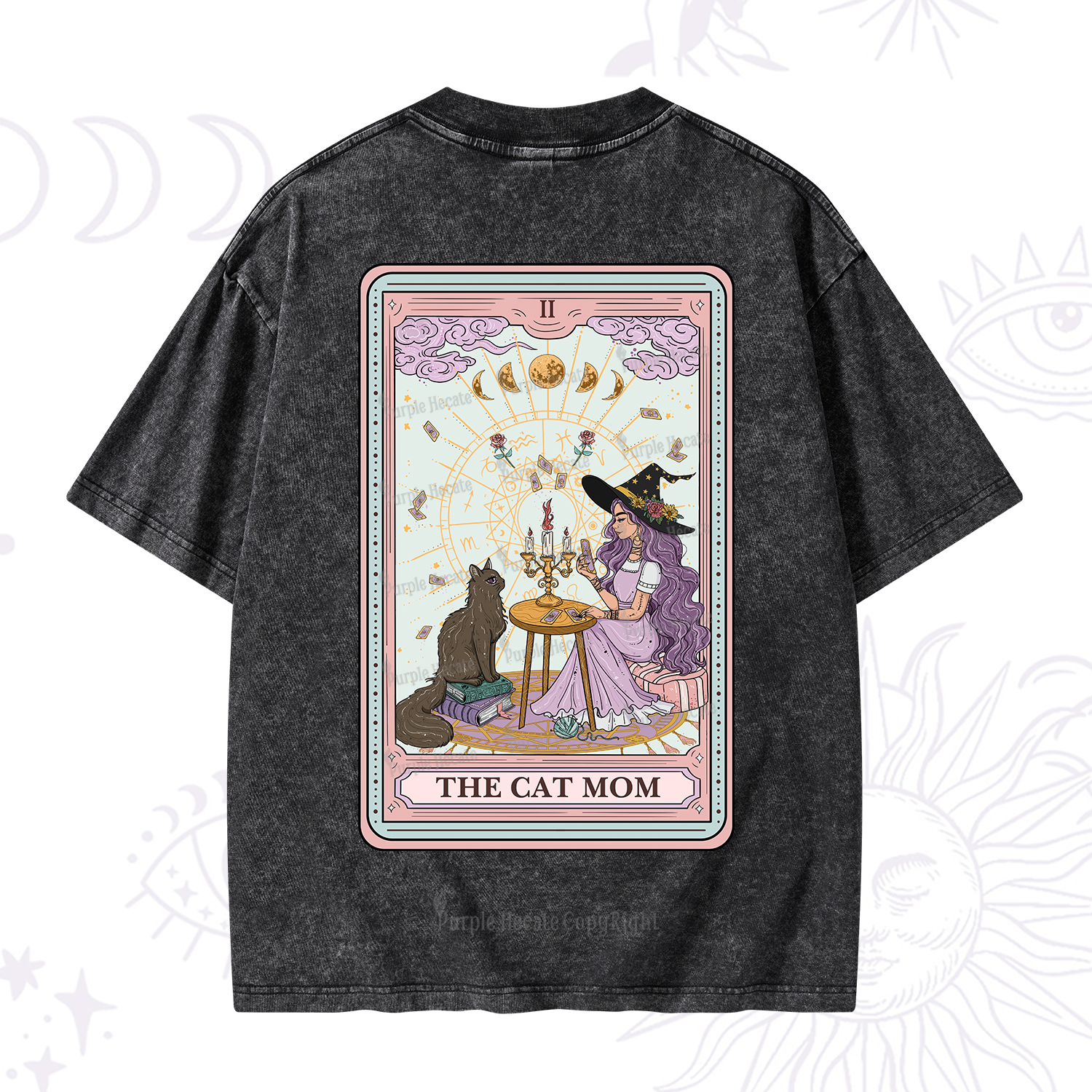 Purplehecate The Cat Witch Mom Tarot Washed T-Shirt