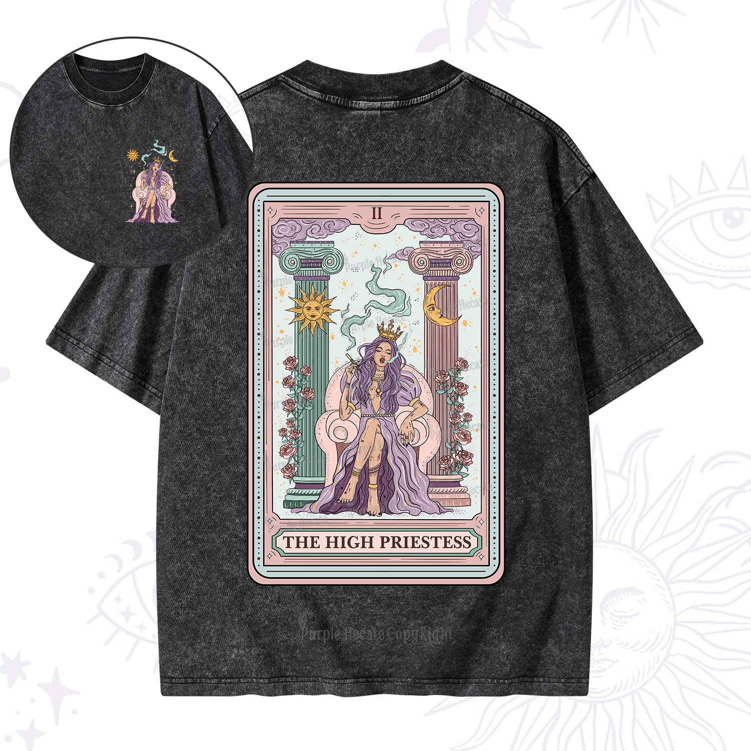 Purplehecate The High Priestess Tarot Card Washed T-Shirt