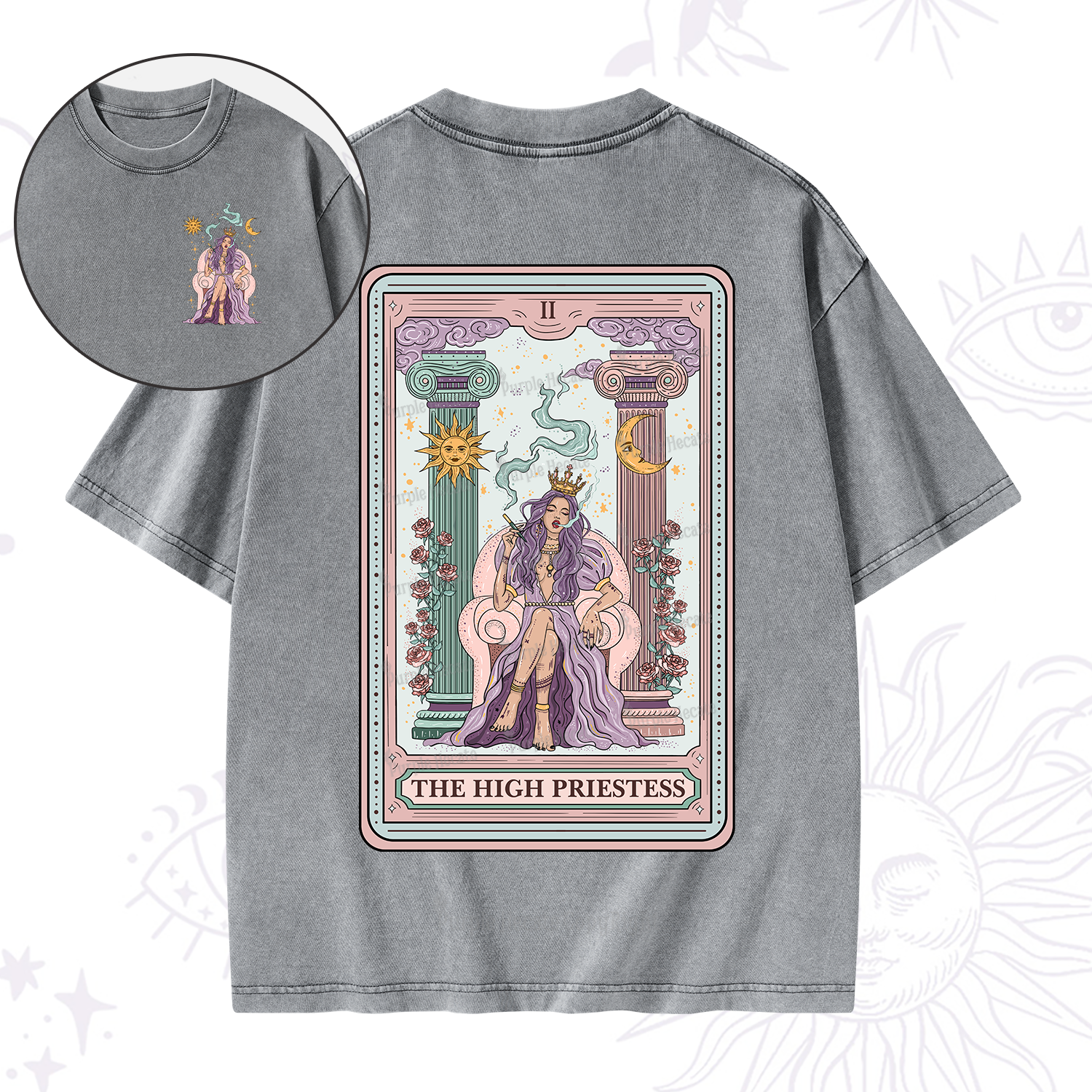Purplehecate The High Priestess Tarot Card Washed T-Shirt