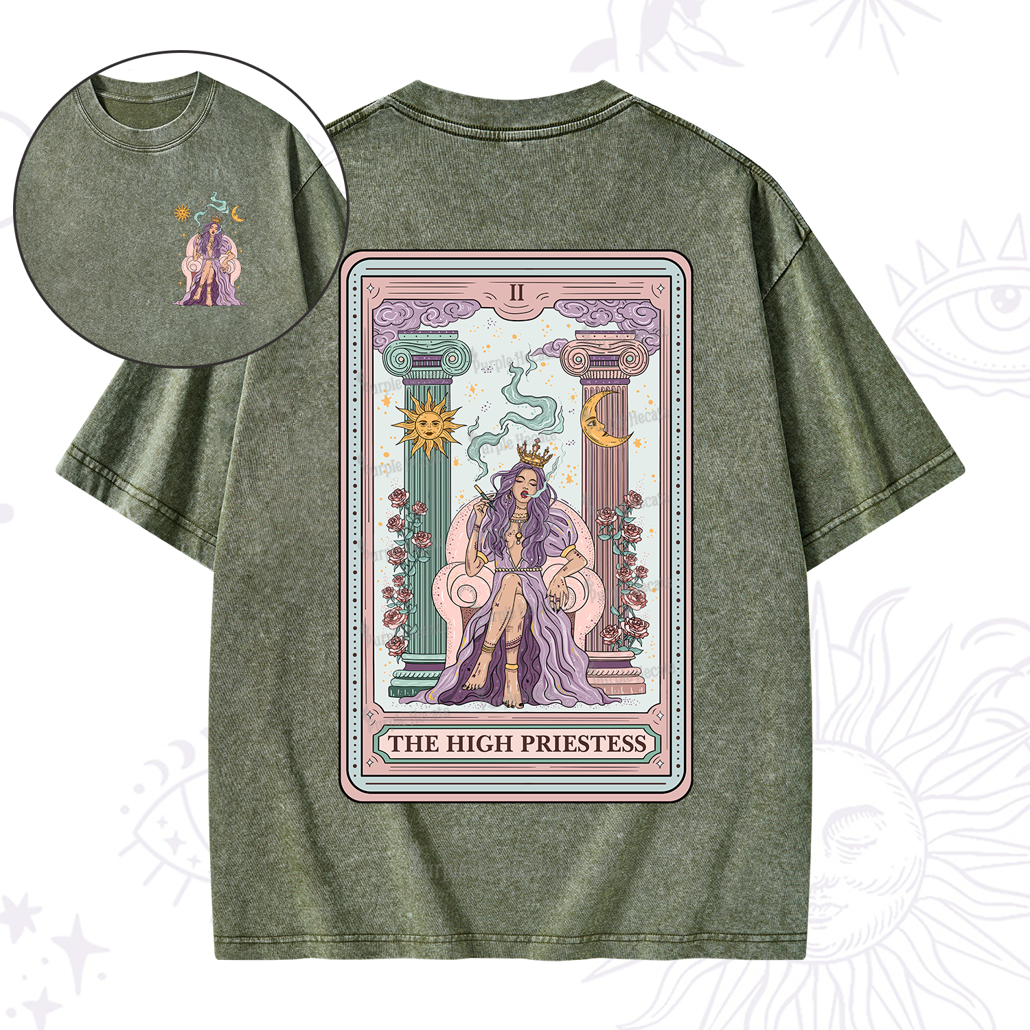 Purplehecate The High Priestess Tarot Card Washed T-Shirt