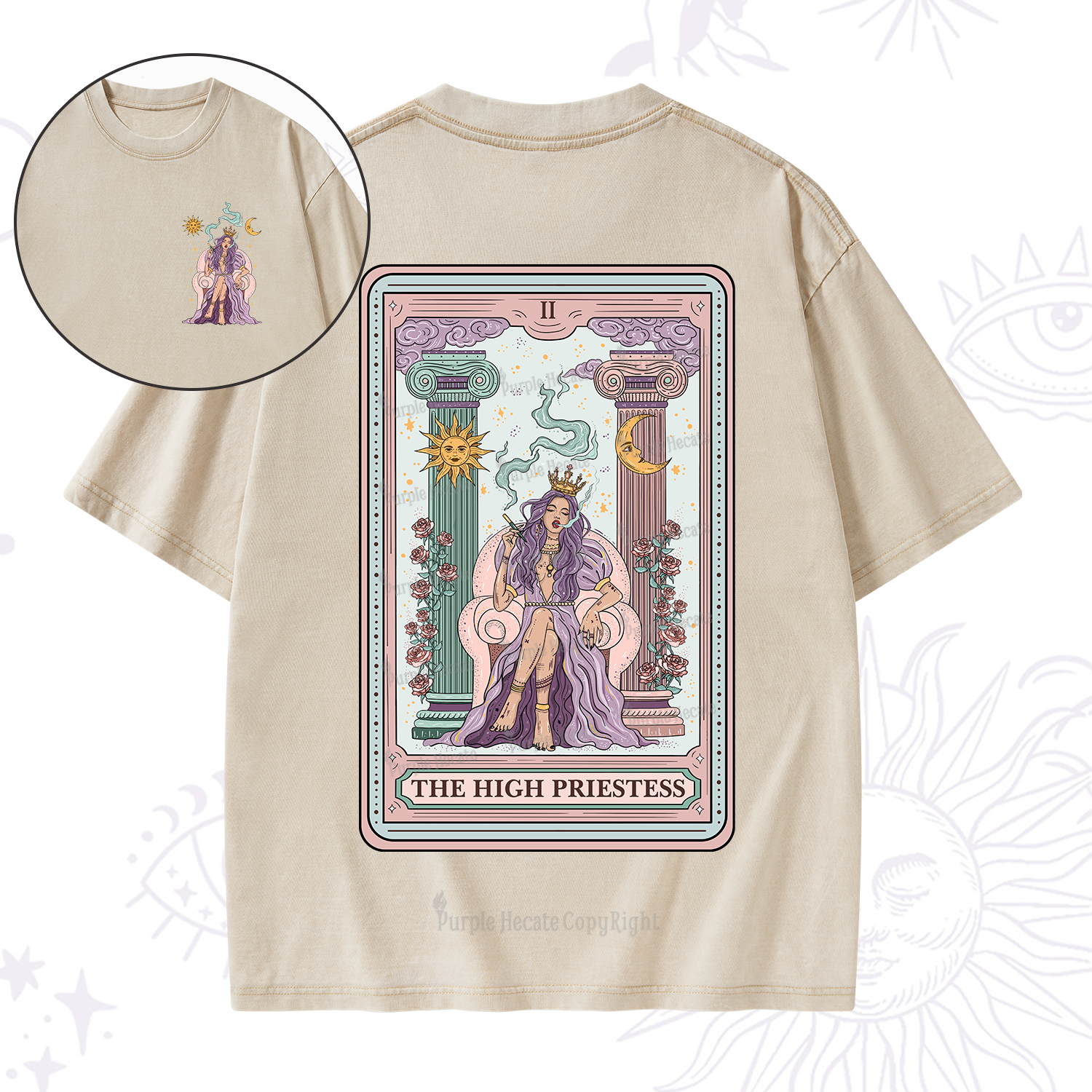 Purplehecate The High Priestess Tarot Card Washed T-Shirt