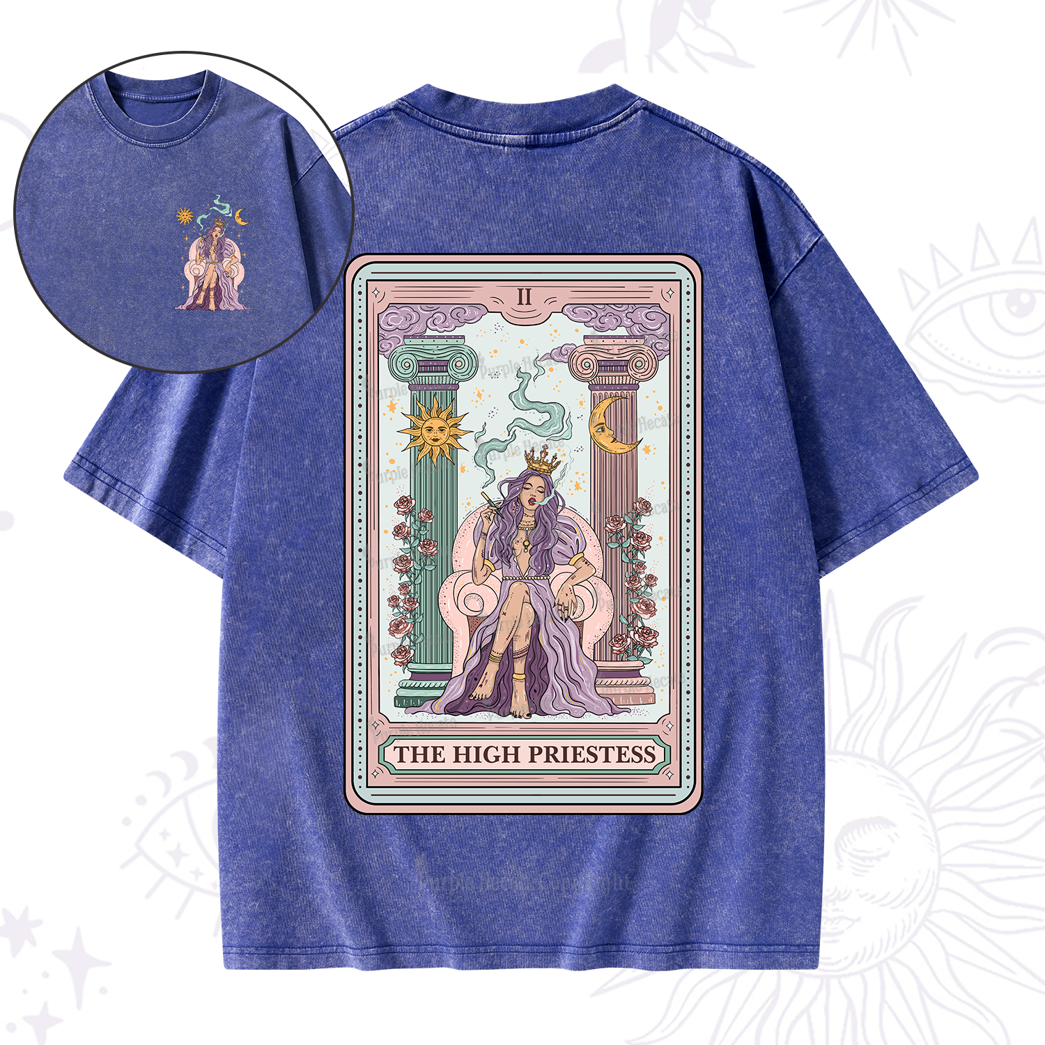 Purplehecate The High Priestess Tarot Card Washed T-Shirt