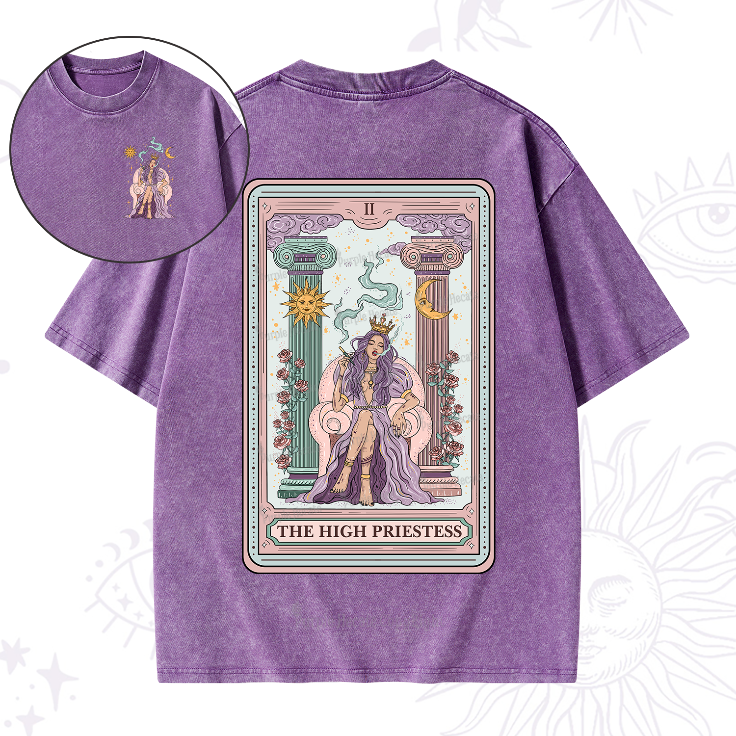 Purplehecate The High Priestess Tarot Card Washed T-Shirt
