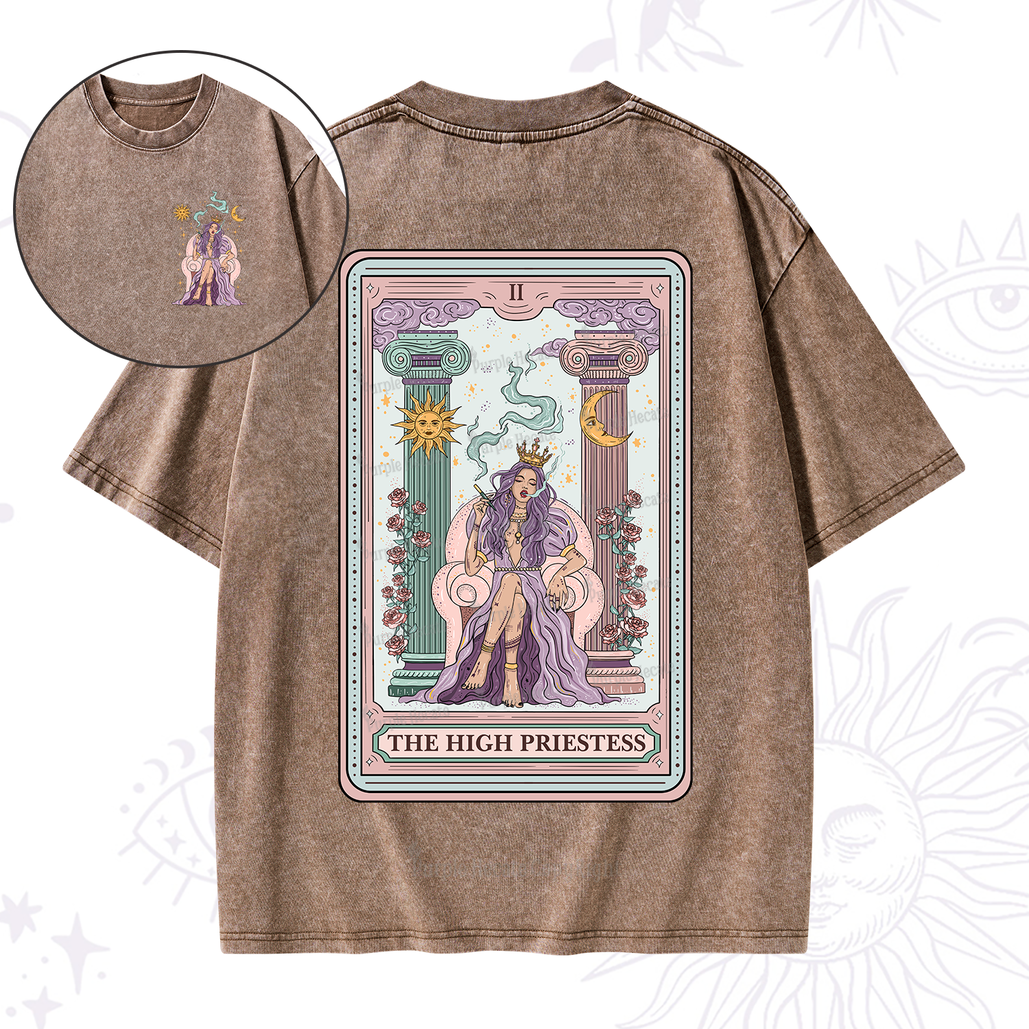 Purplehecate The High Priestess Tarot Card Washed T-Shirt