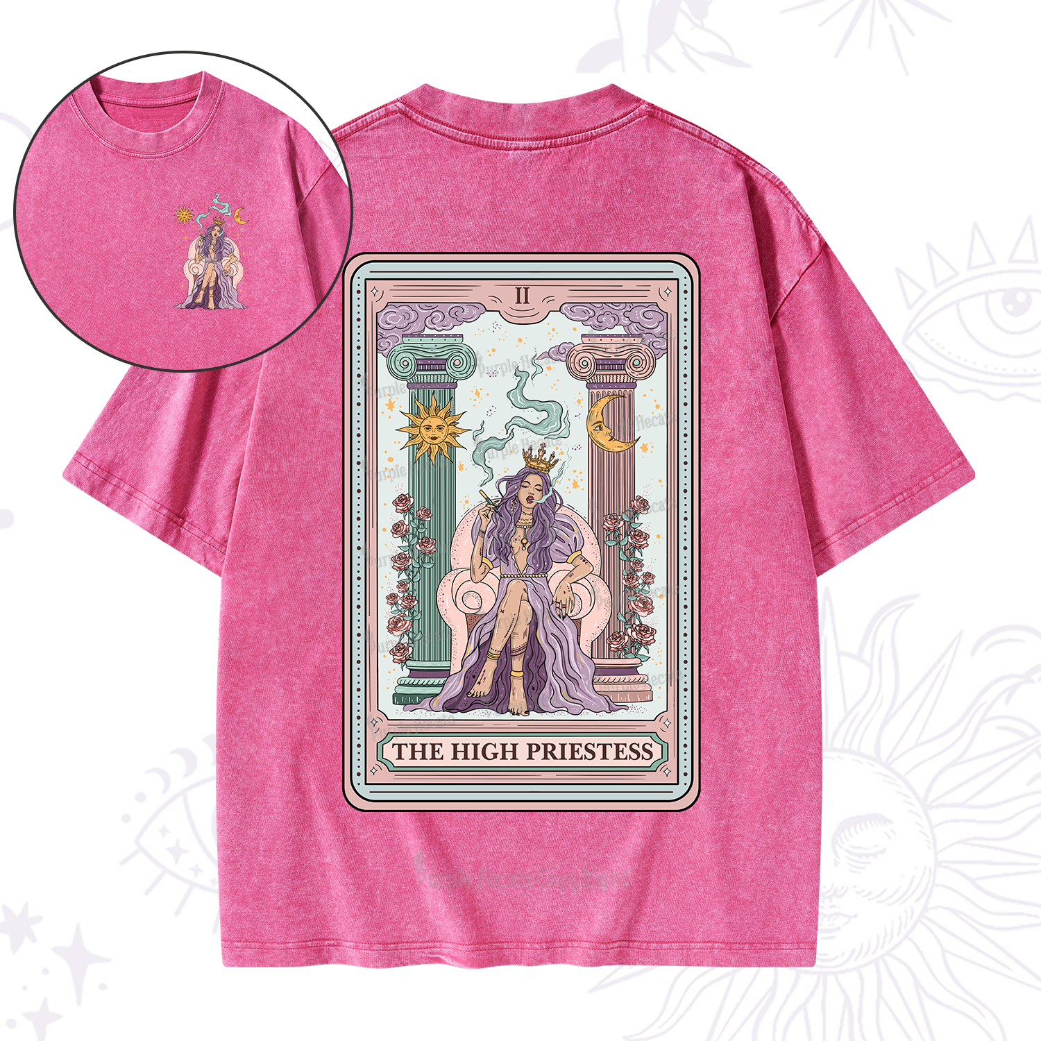 Purplehecate The High Priestess Tarot Card Washed T-Shirt