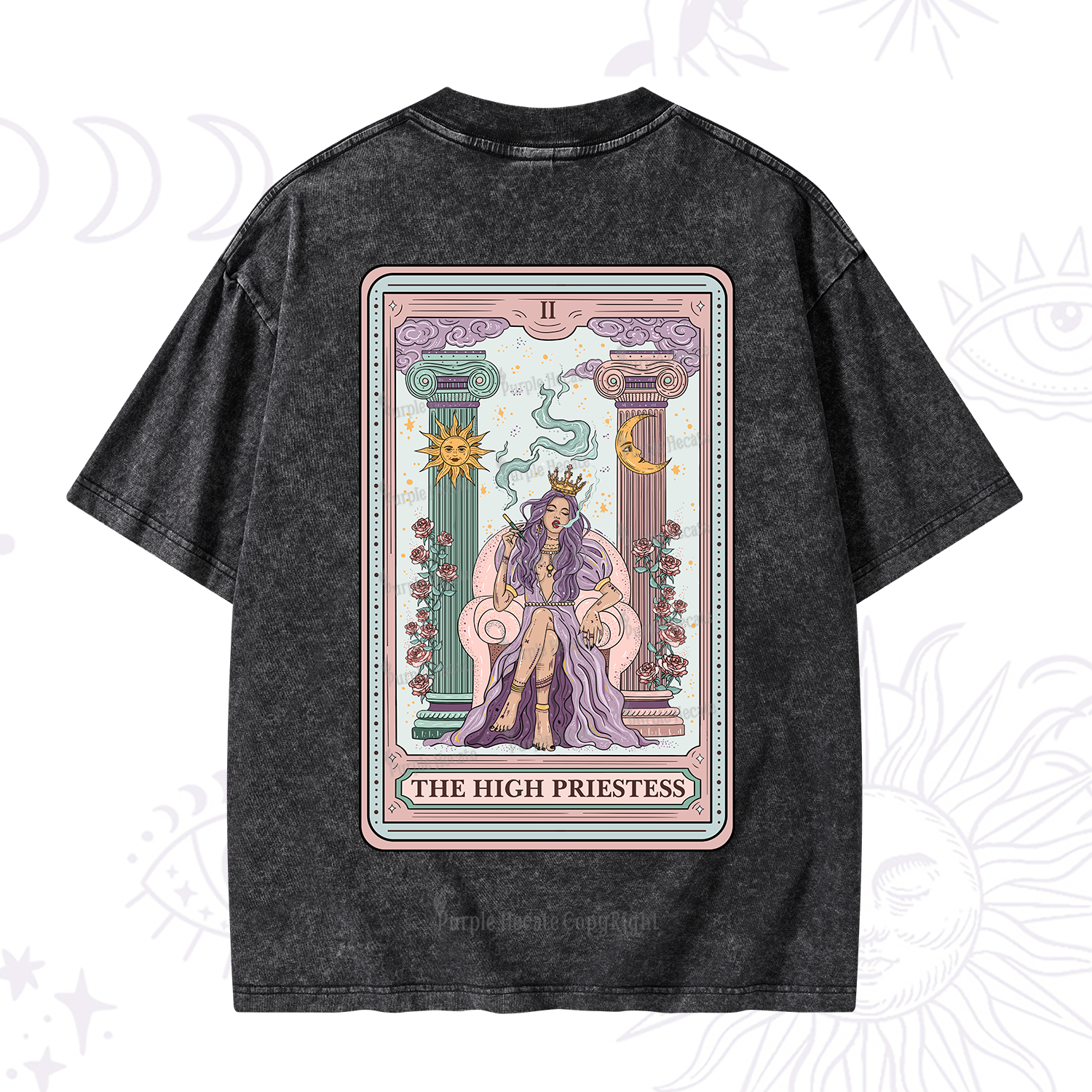 Purplehecate The High Priestess Tarot Card Washed T-Shirt