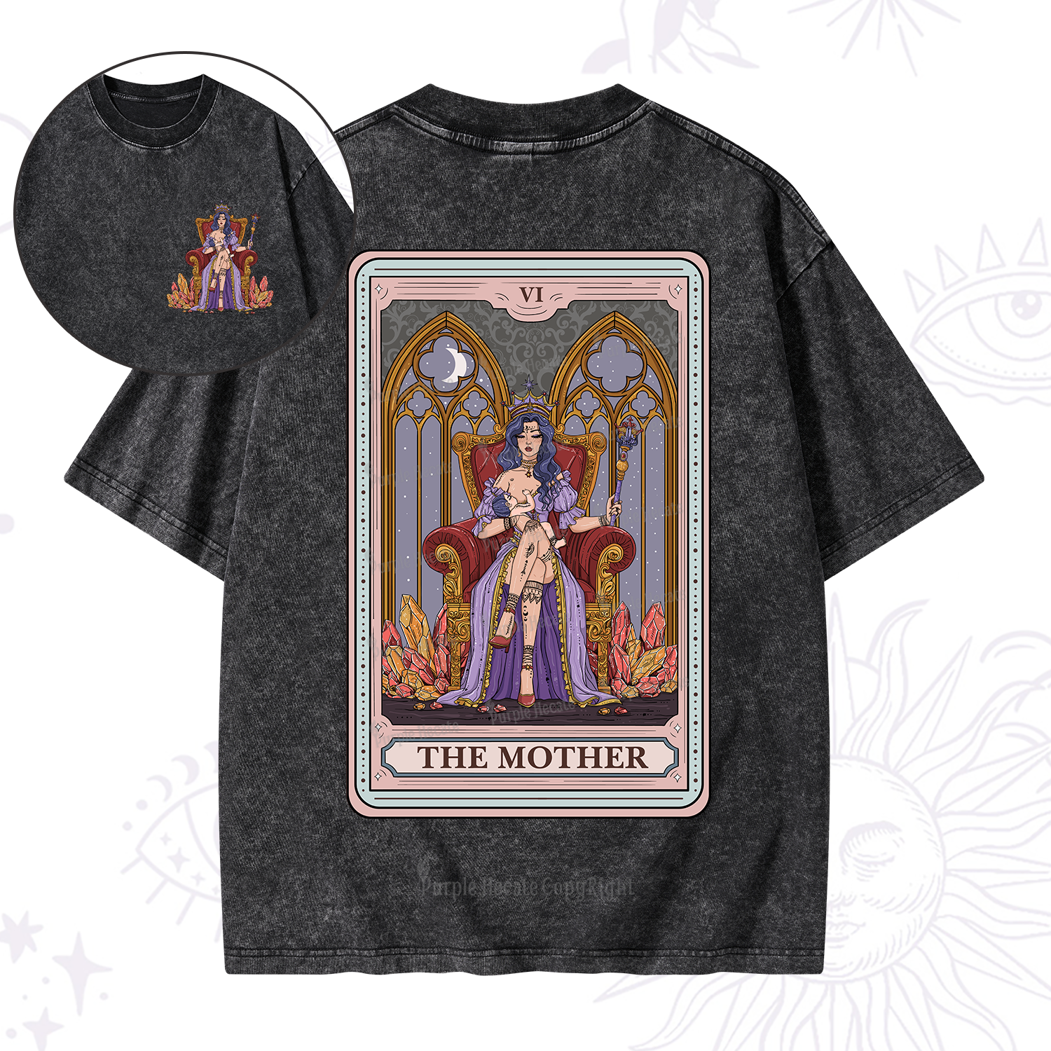 Purplehecate The Mother Tarot Card Washed T-Shirt