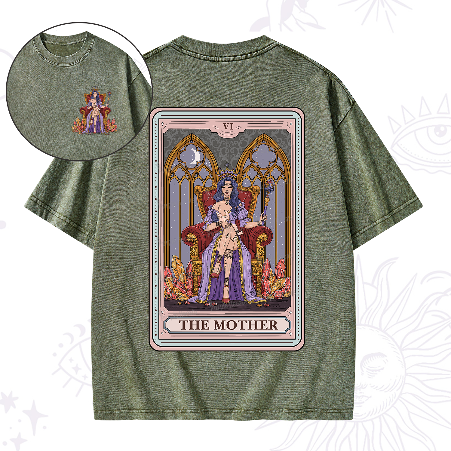 Purplehecate The Mother Tarot Card Washed T-Shirt