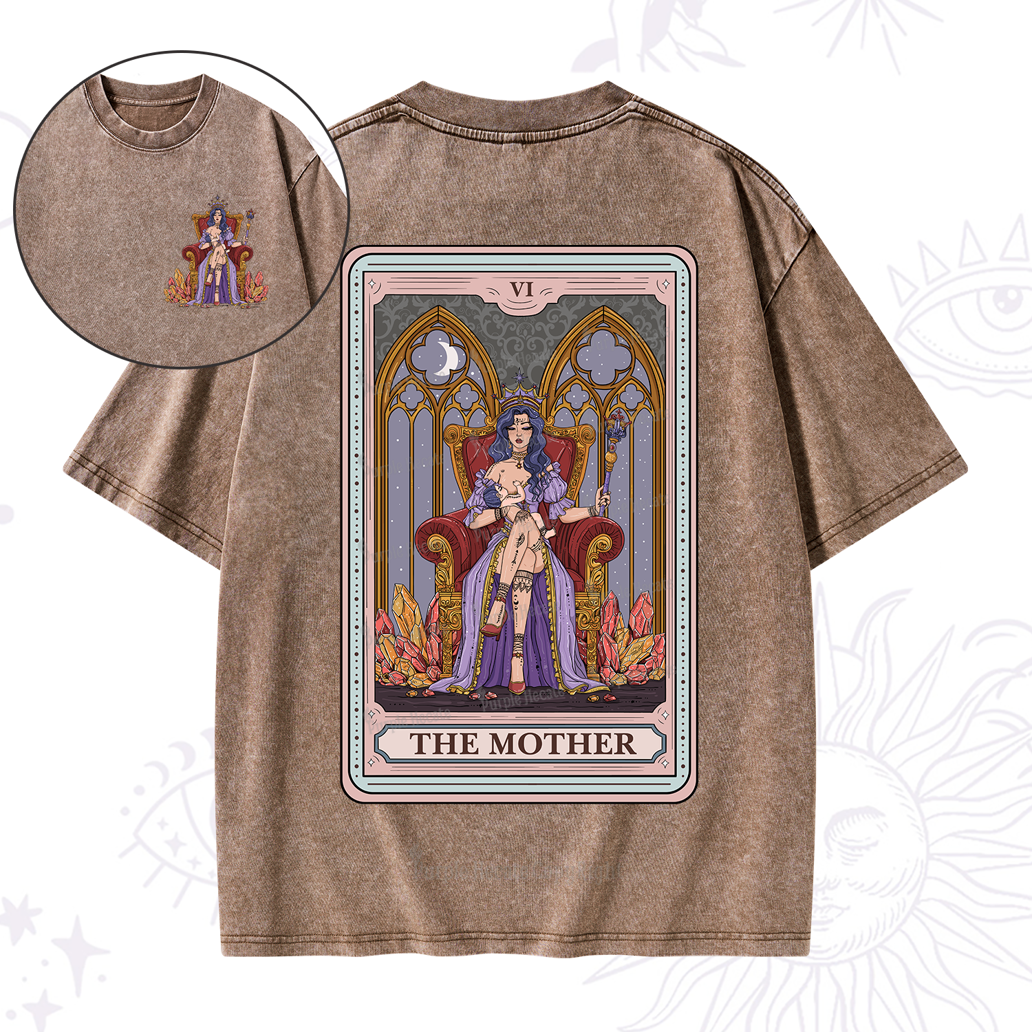 Purplehecate The Mother Tarot Card Washed T-Shirt