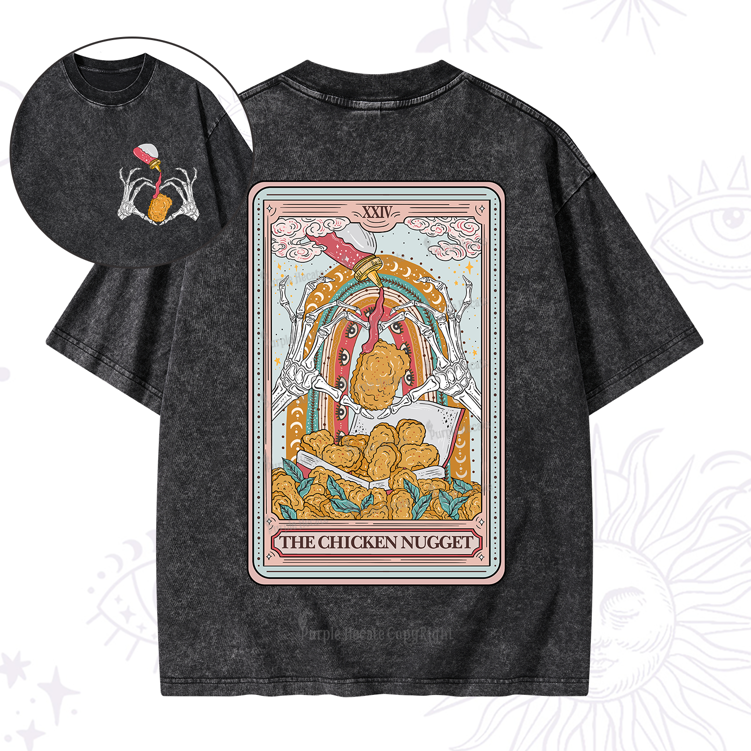 Purplehecate The Chicken Nugget Food Tarot Washed T-Shirt