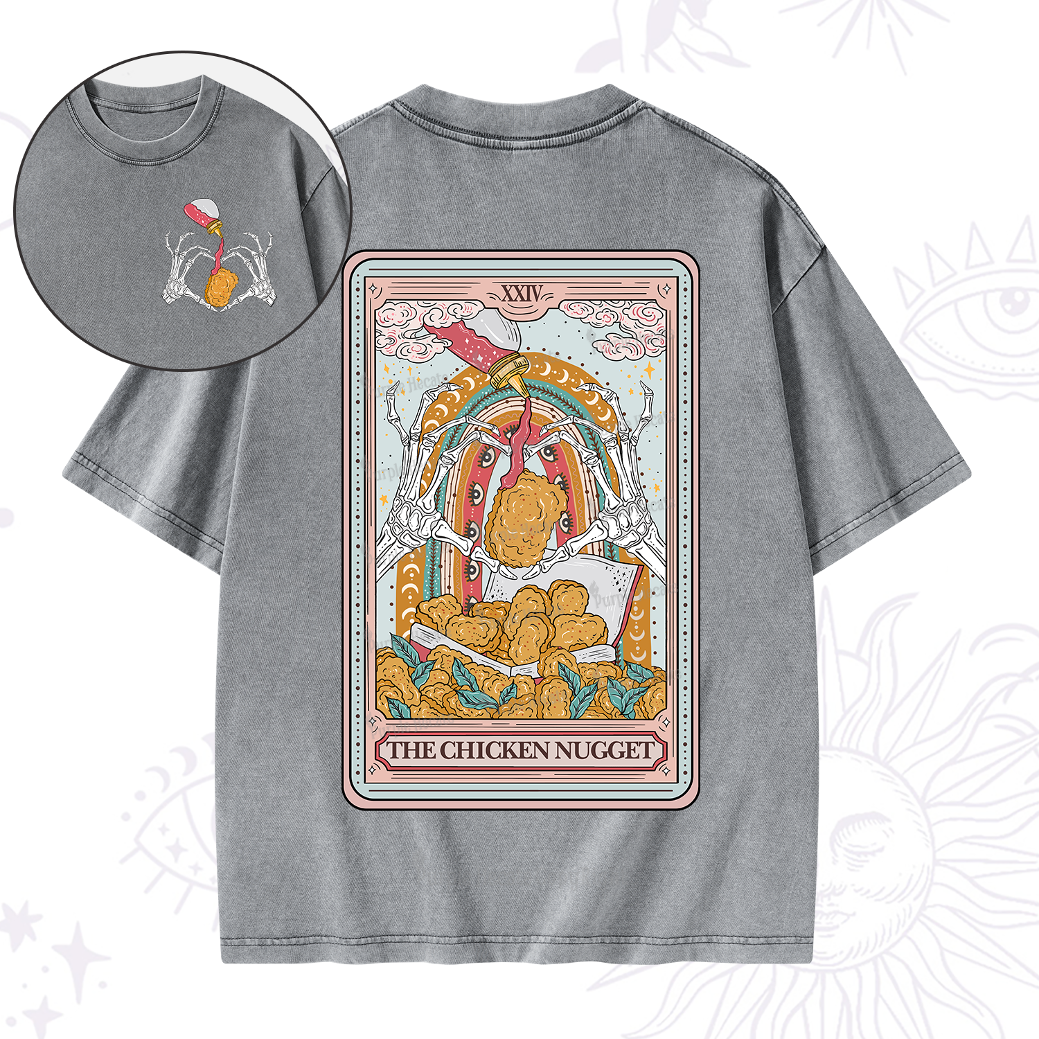 Purplehecate The Chicken Nugget Food Tarot Washed T-Shirt