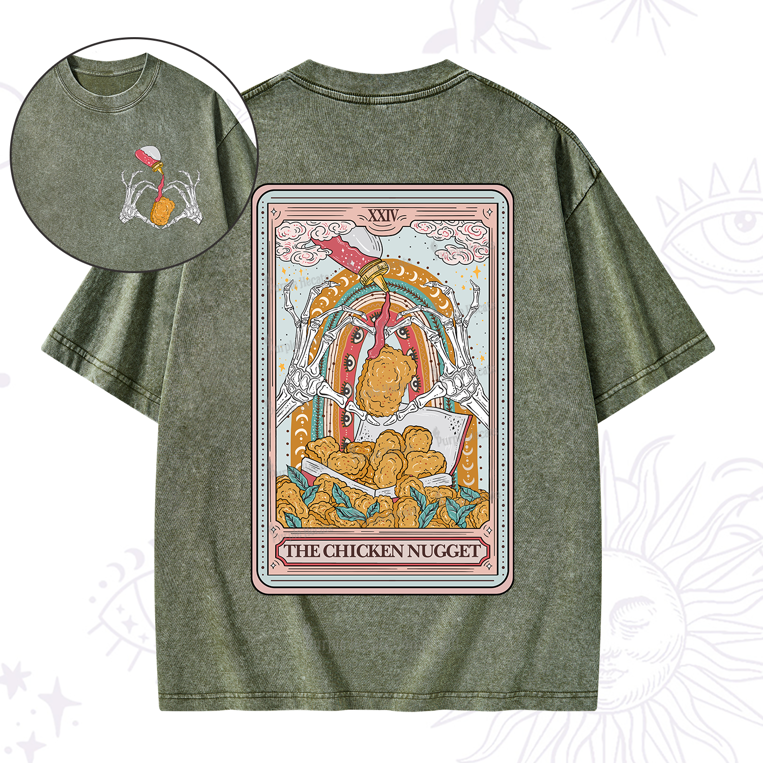 Purplehecate The Chicken Nugget Food Tarot Washed T-Shirt