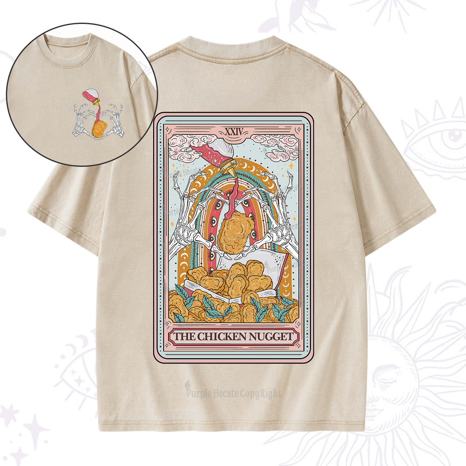 Purplehecate The Chicken Nugget Food Tarot Washed T-Shirt
