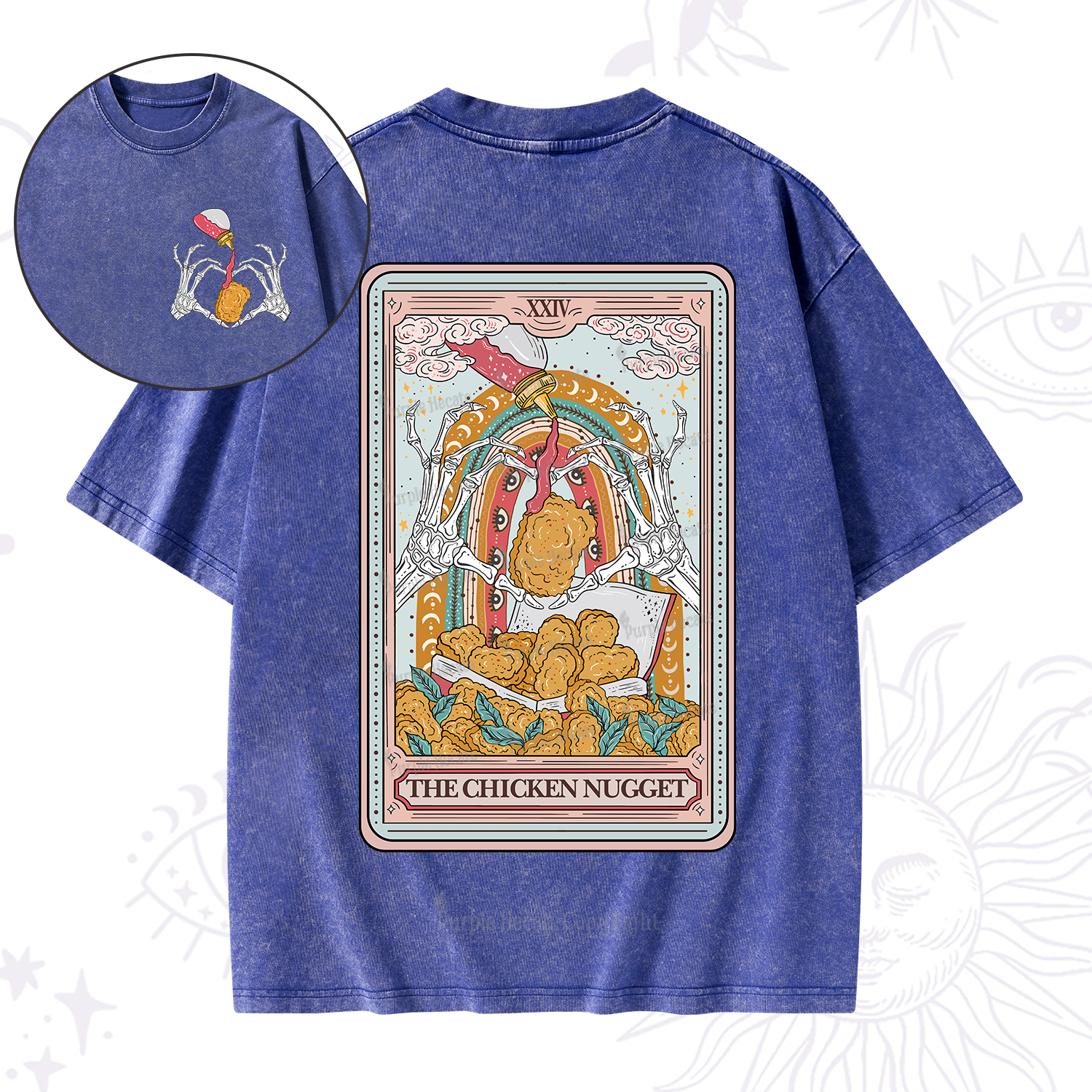 Purplehecate The Chicken Nugget Food Tarot Washed T-Shirt
