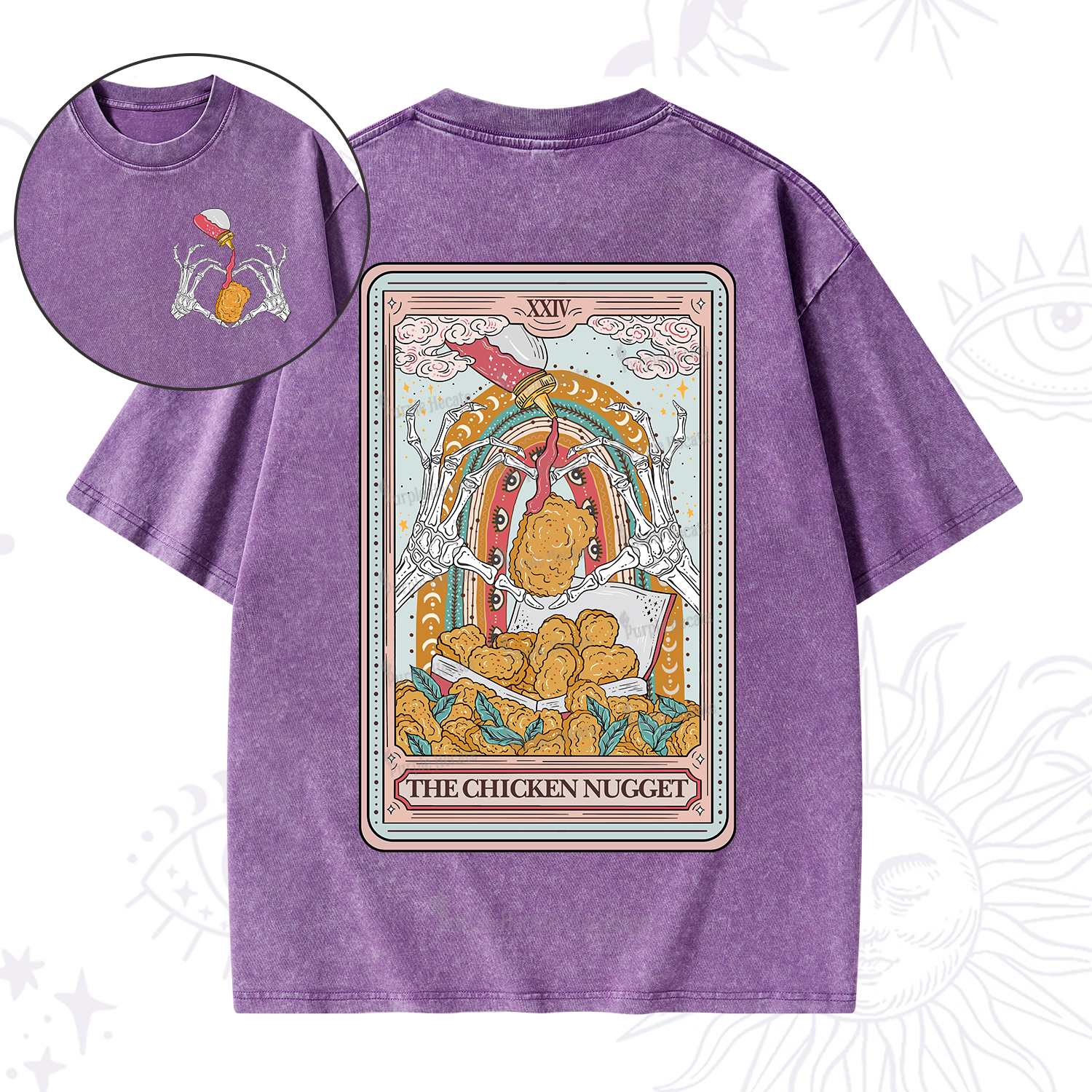 Purplehecate The Chicken Nugget Food Tarot Washed T-Shirt