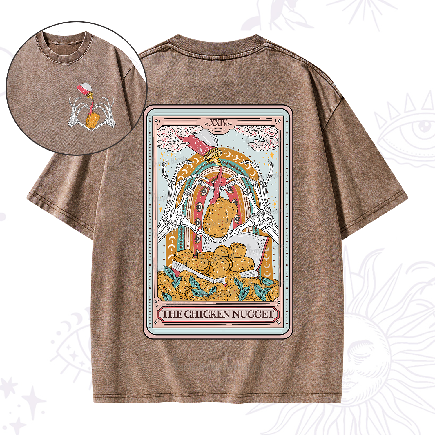 Purplehecate The Chicken Nugget Food Tarot Washed T-Shirt