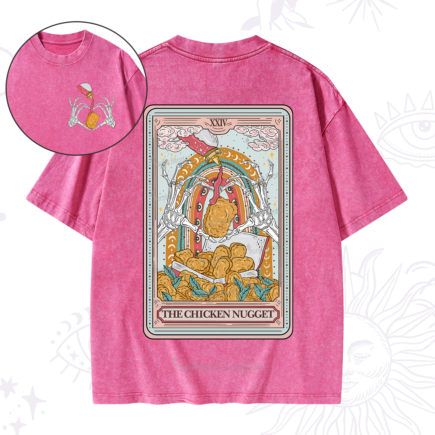 Purplehecate The Chicken Nugget Food Tarot Washed T-Shirt