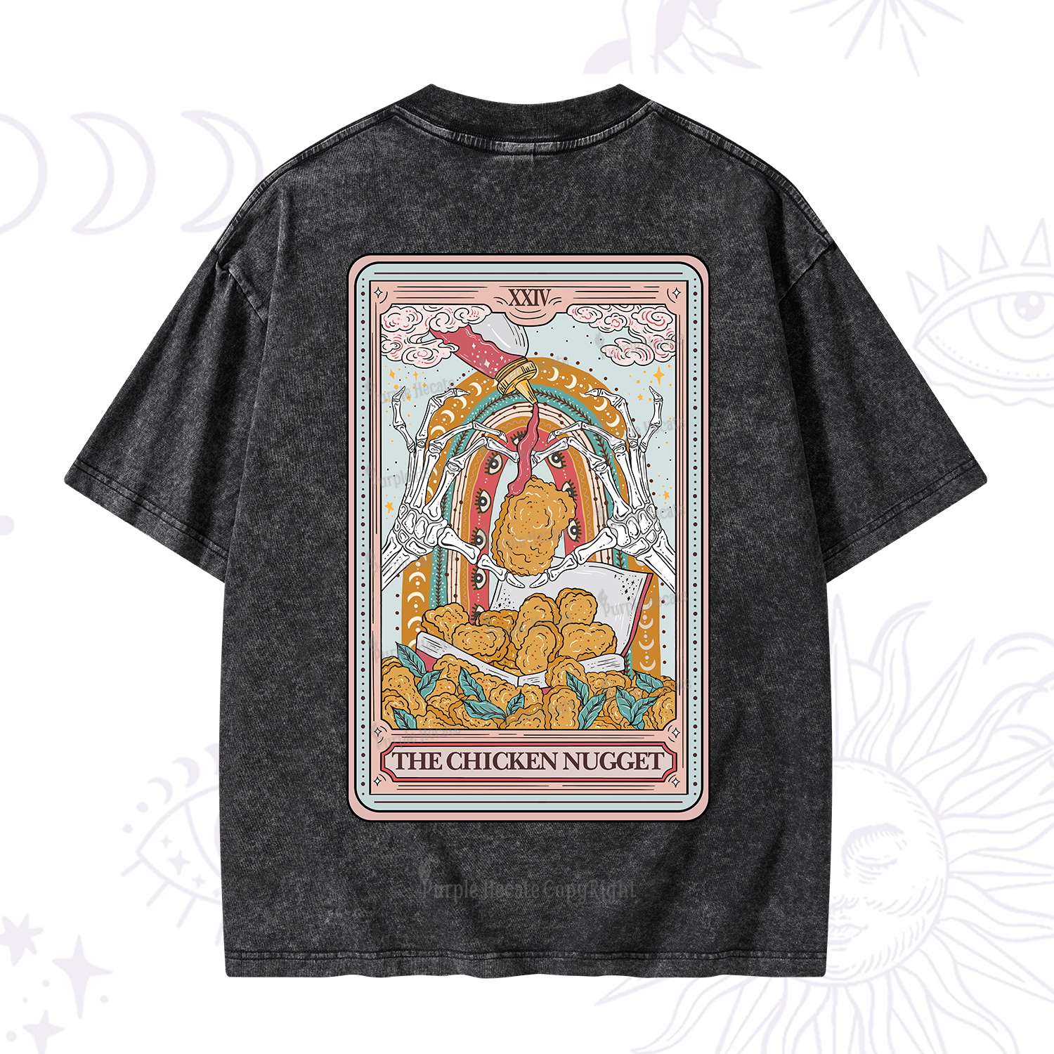 Purplehecate The Chicken Nugget Food Tarot Washed T-Shirt