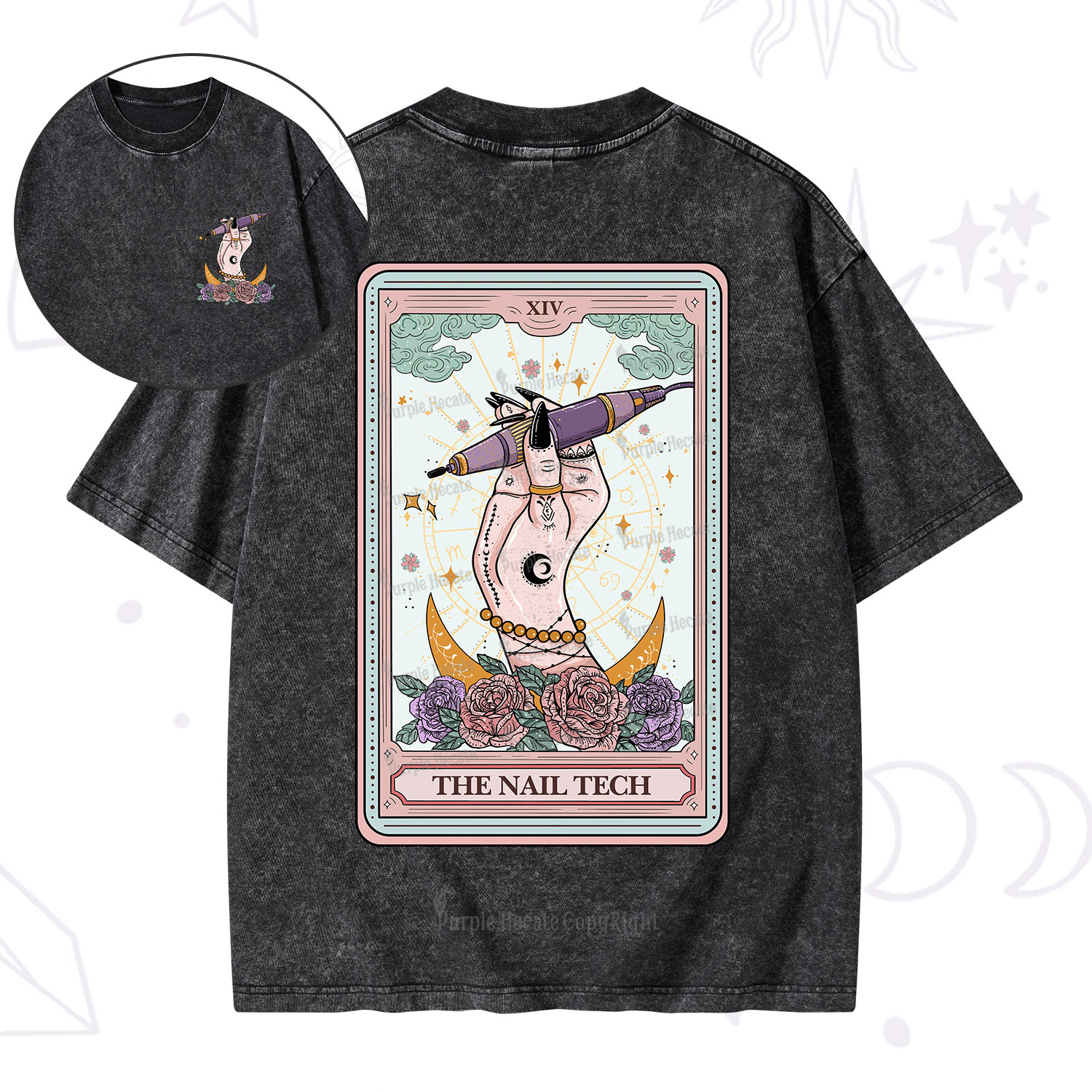 Purplehecate The Nail Tech Tarot Card Washed T-Shirt