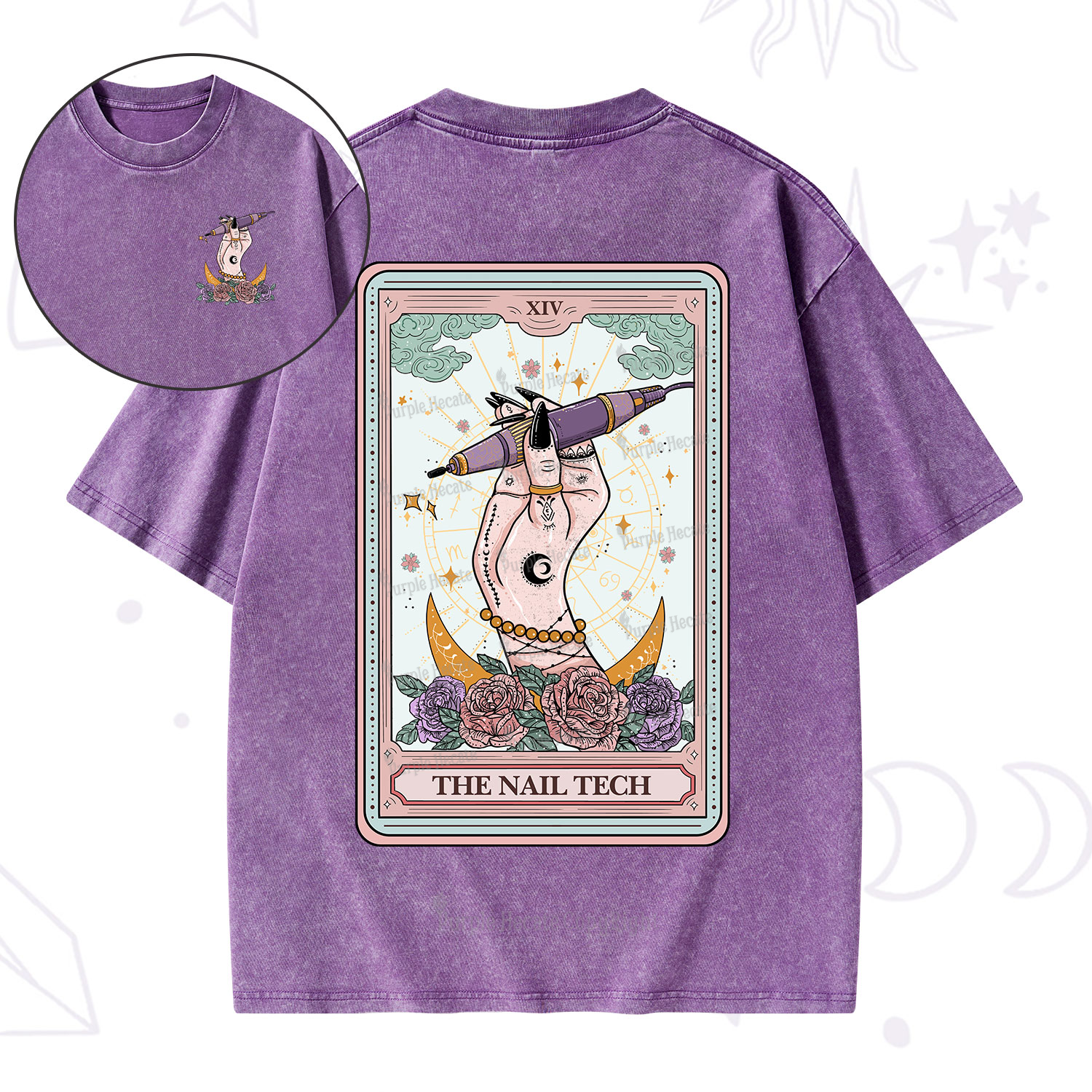 Purplehecate The Nail Tech Tarot Card Washed T-Shirt