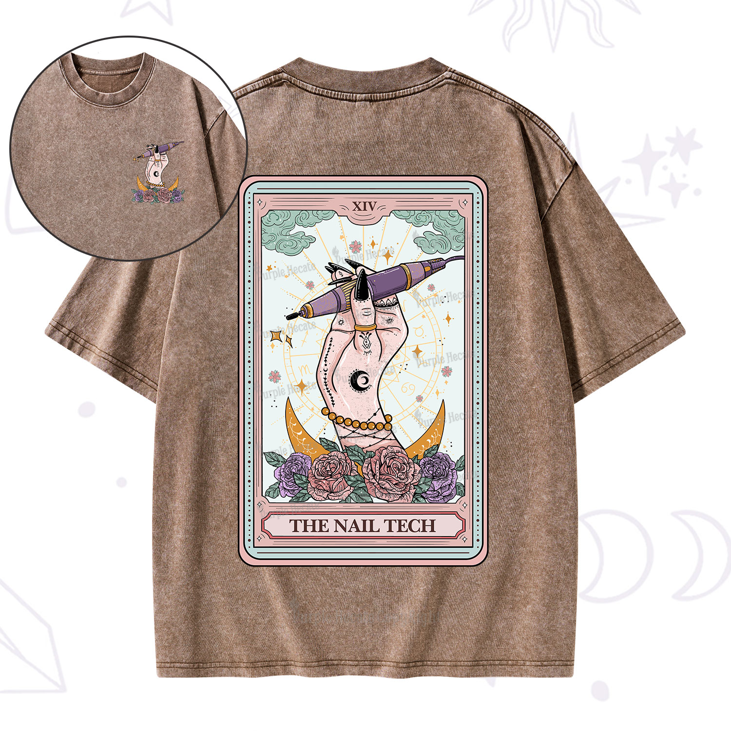 Purplehecate The Nail Tech Tarot Card Washed T-Shirt