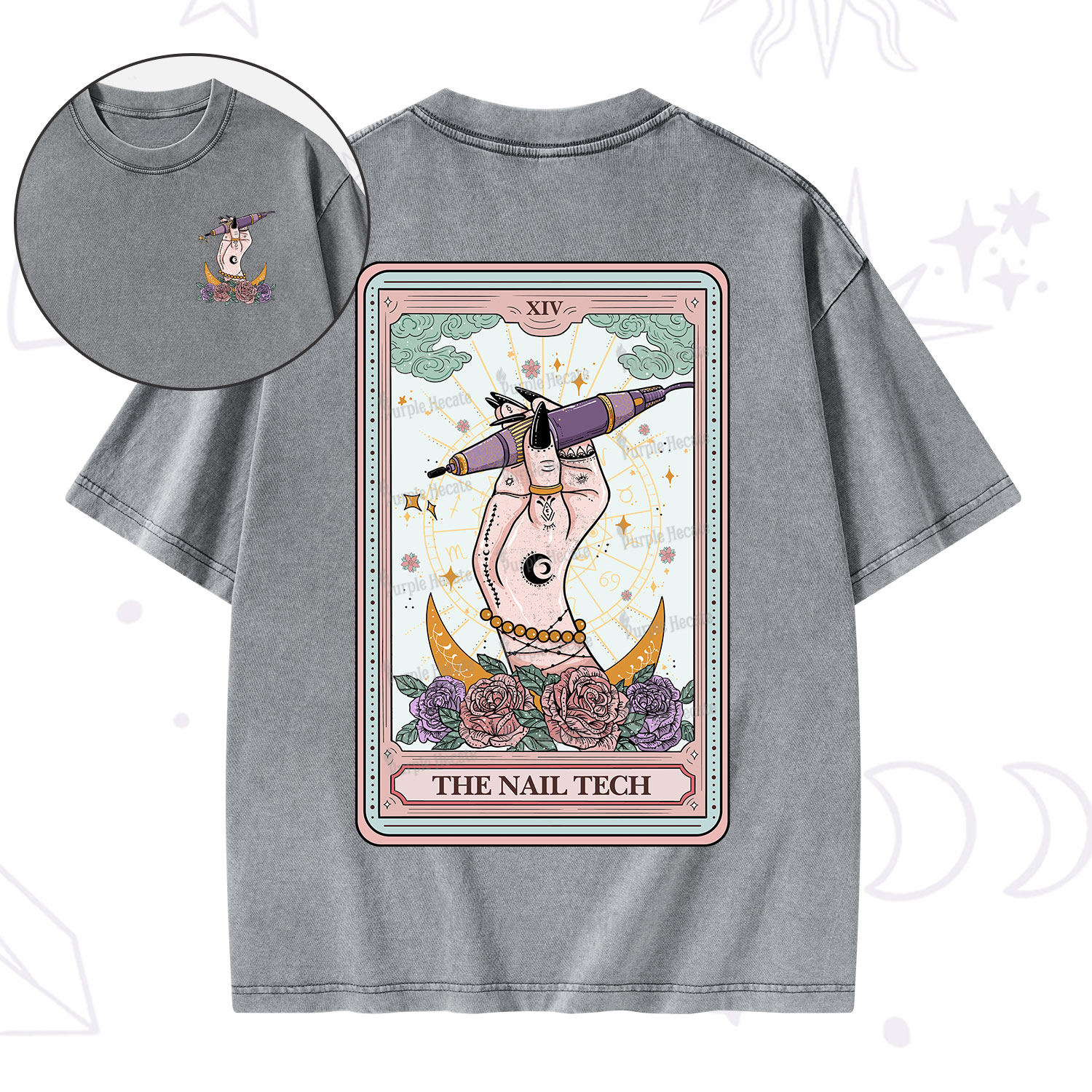Purplehecate The Nail Tech Tarot Card Washed T-Shirt