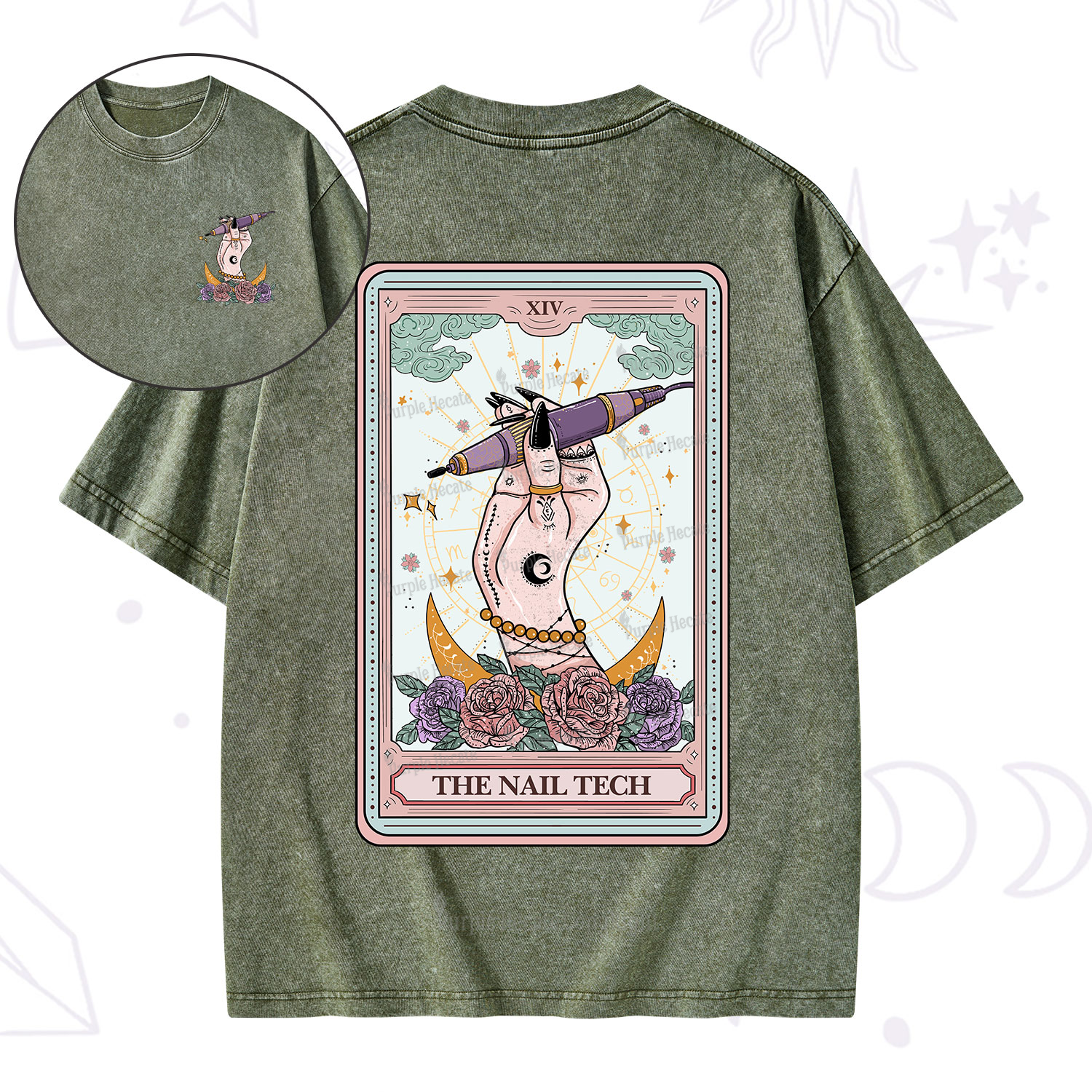 Purplehecate The Nail Tech Tarot Card Washed T-Shirt