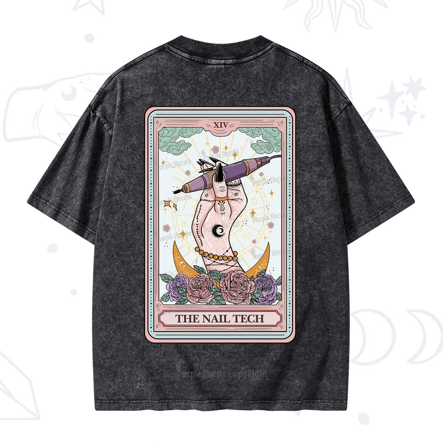 Purplehecate The Nail Tech Tarot Card Washed T-Shirt