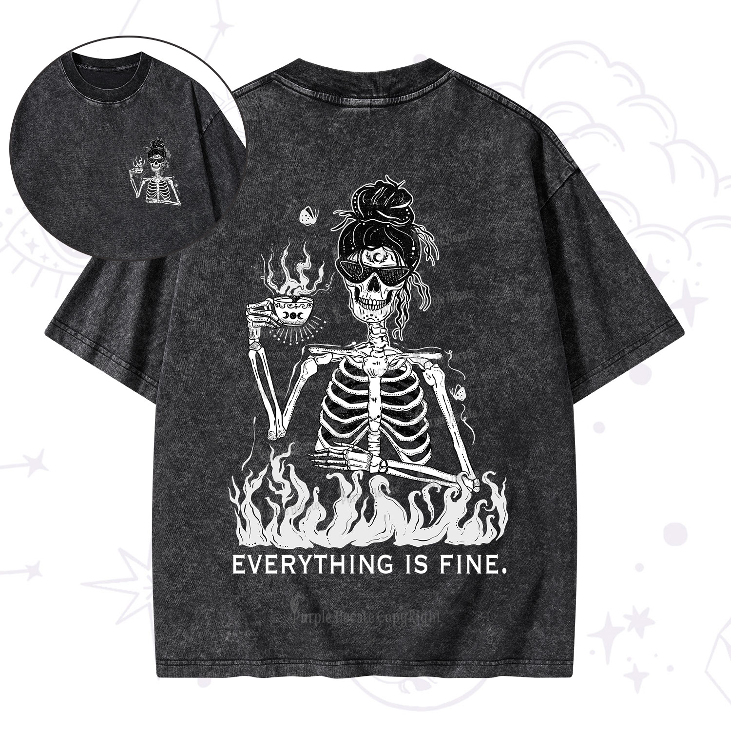Purplehecate Everything Is Fine Washed T-Shirt