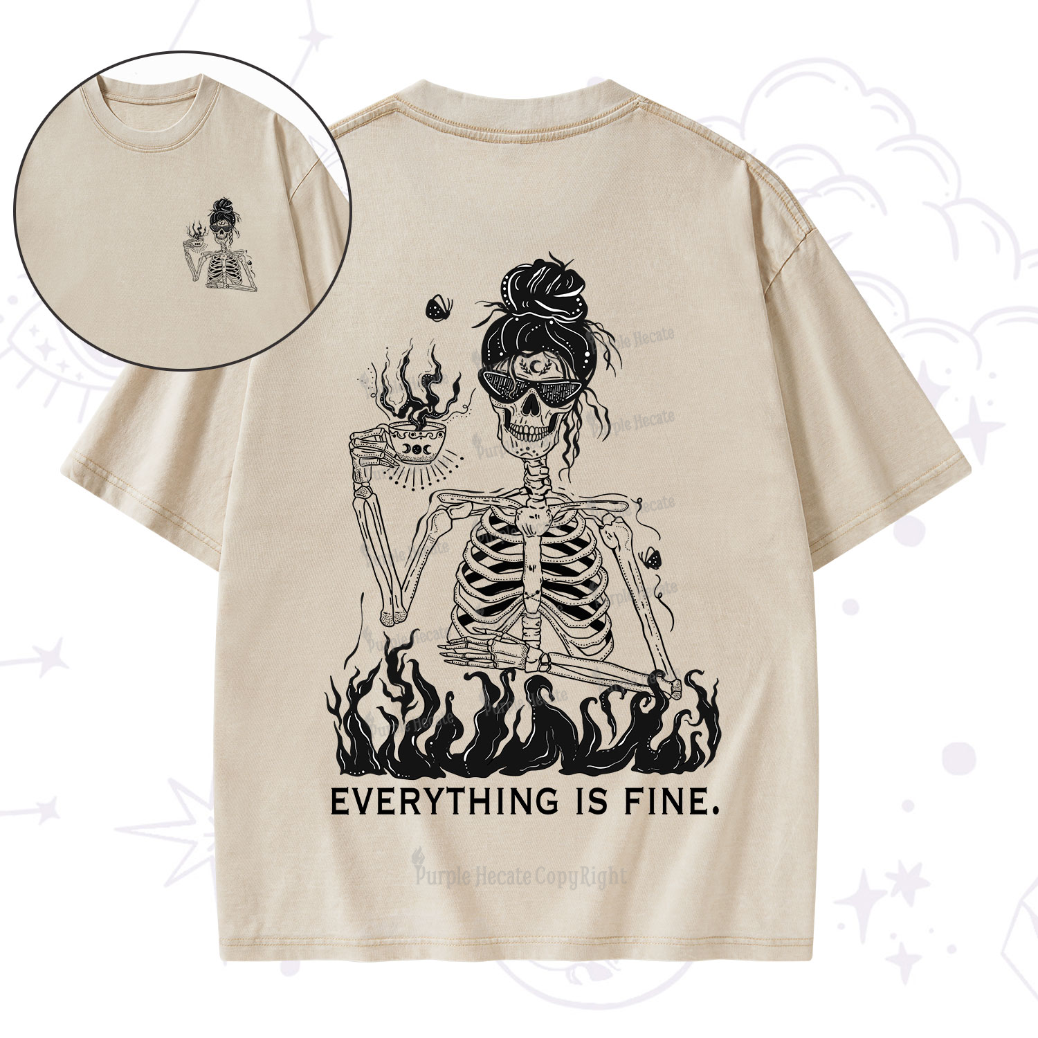 Purplehecate Everything Is Fine Washed T-Shirt