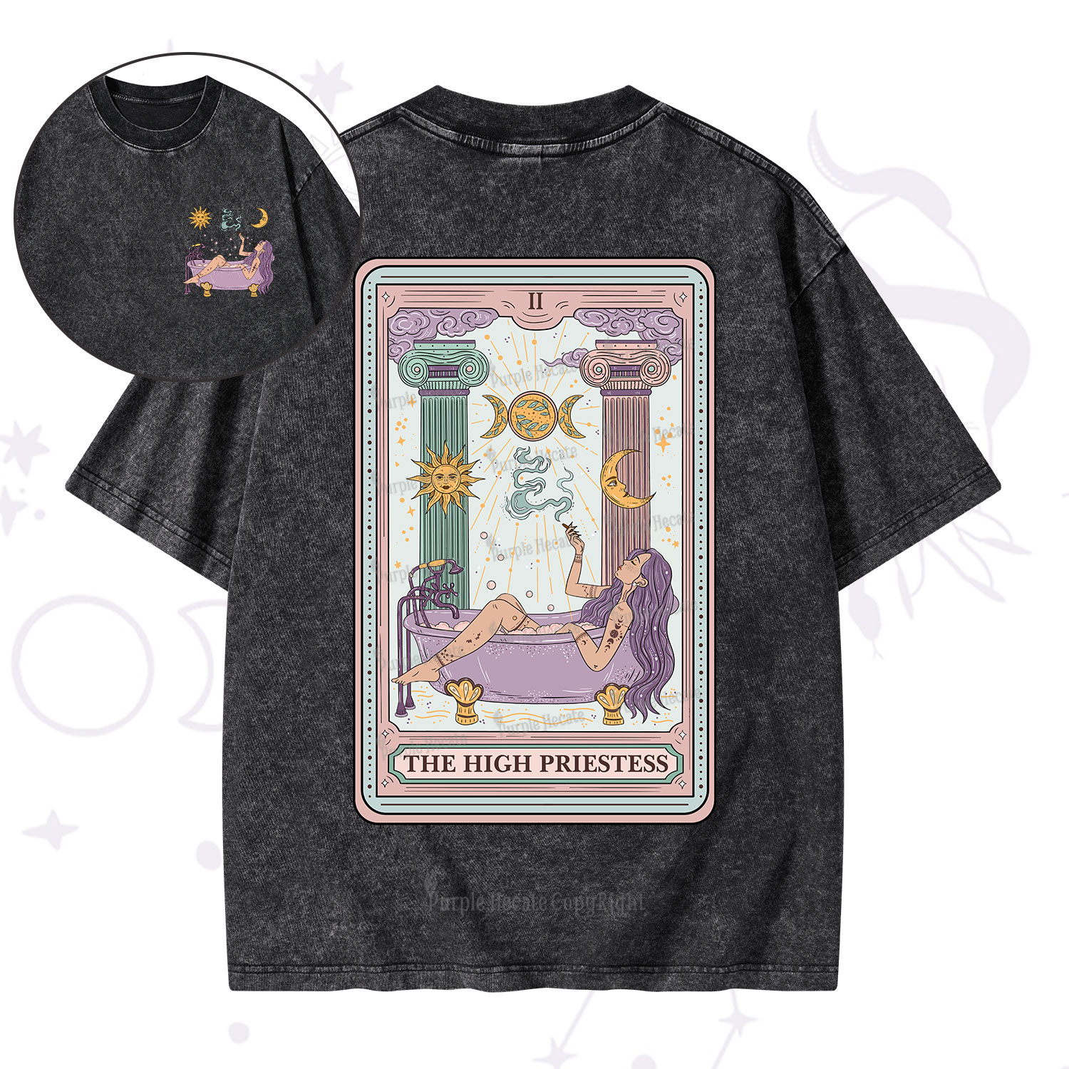 Purplehecate The High Priestess Tarot Washed T-Shirt