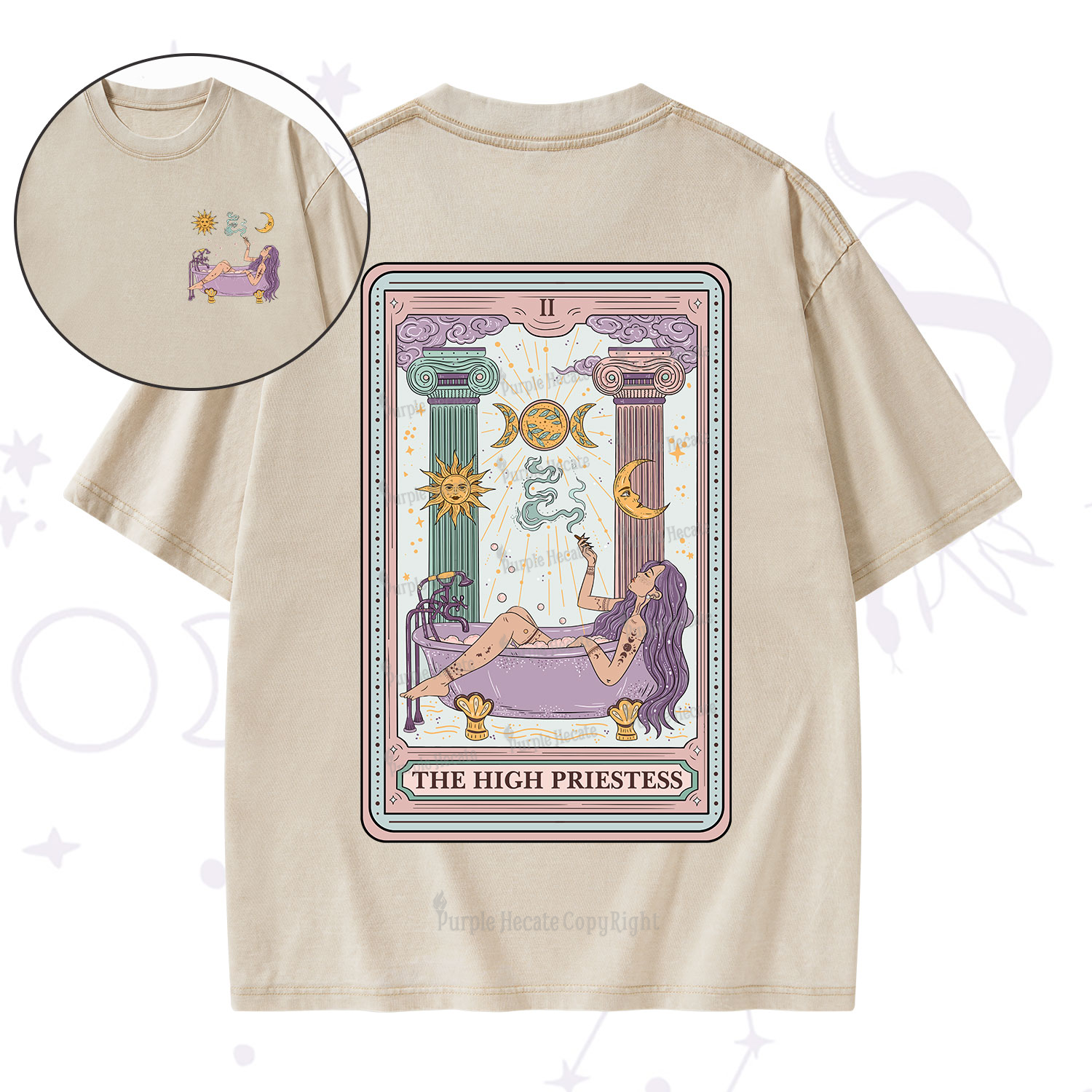 Purplehecate The High Priestess Tarot Washed T-Shirt