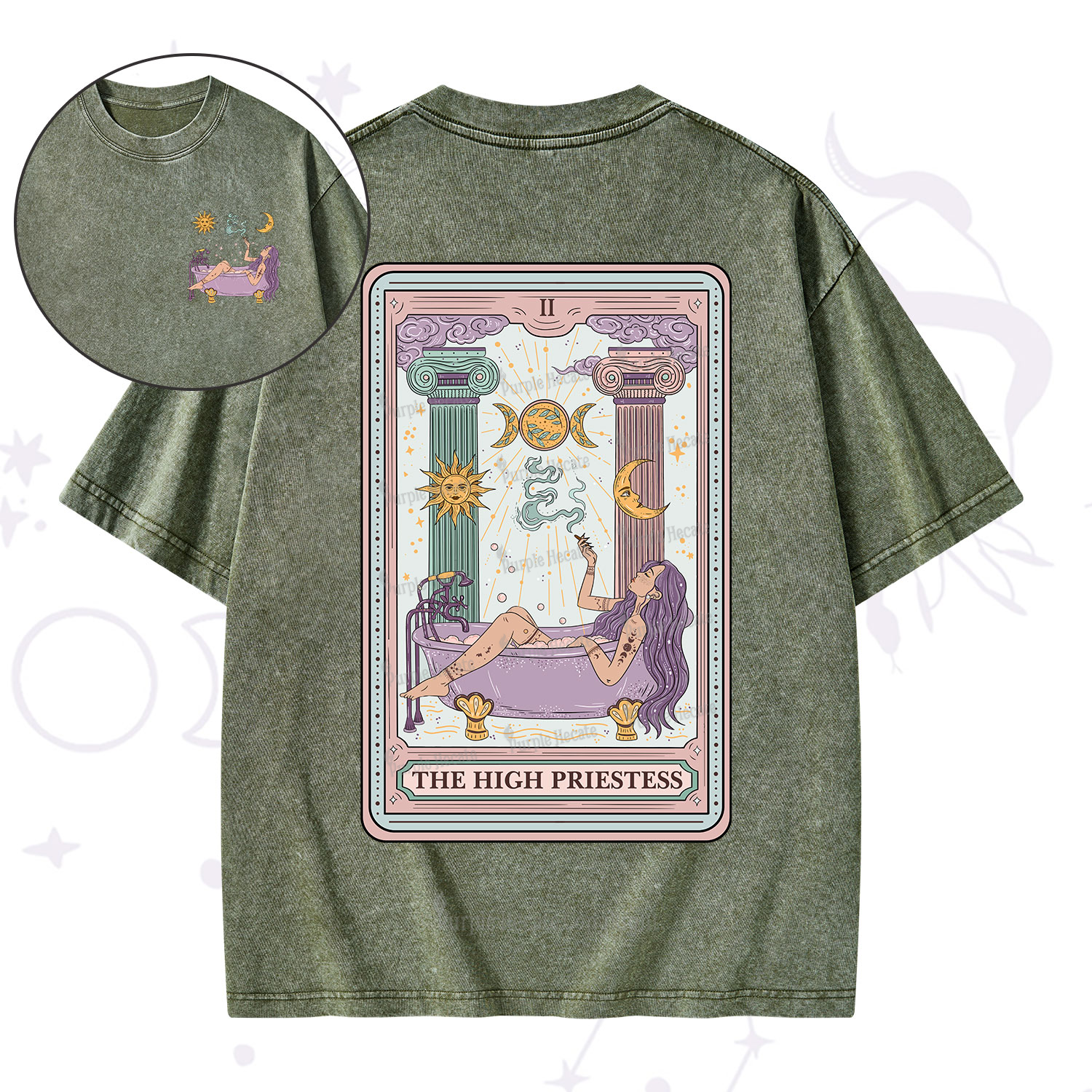 Purplehecate The High Priestess Tarot Washed T-Shirt