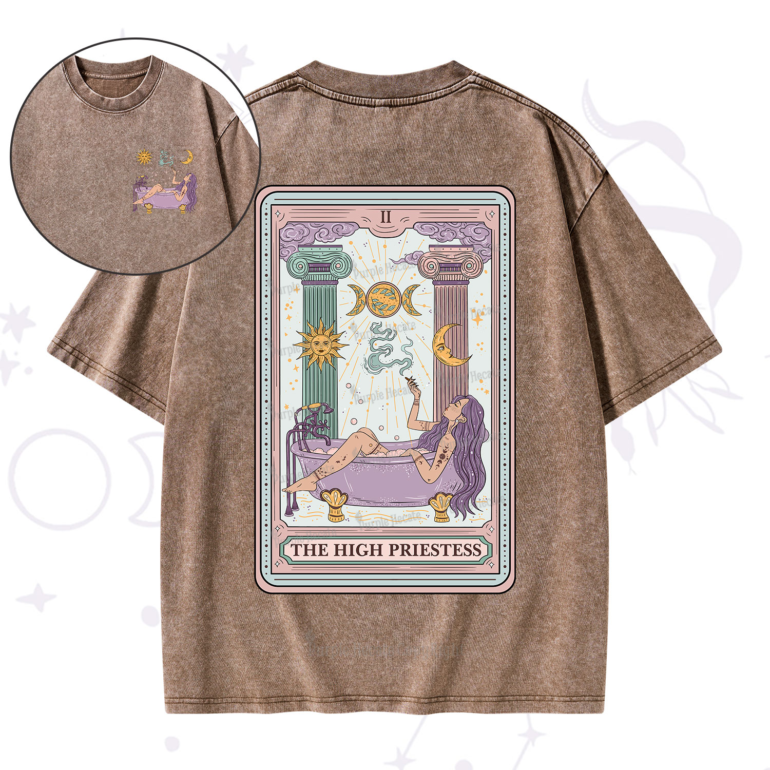 Purplehecate The High Priestess Tarot Washed T-Shirt