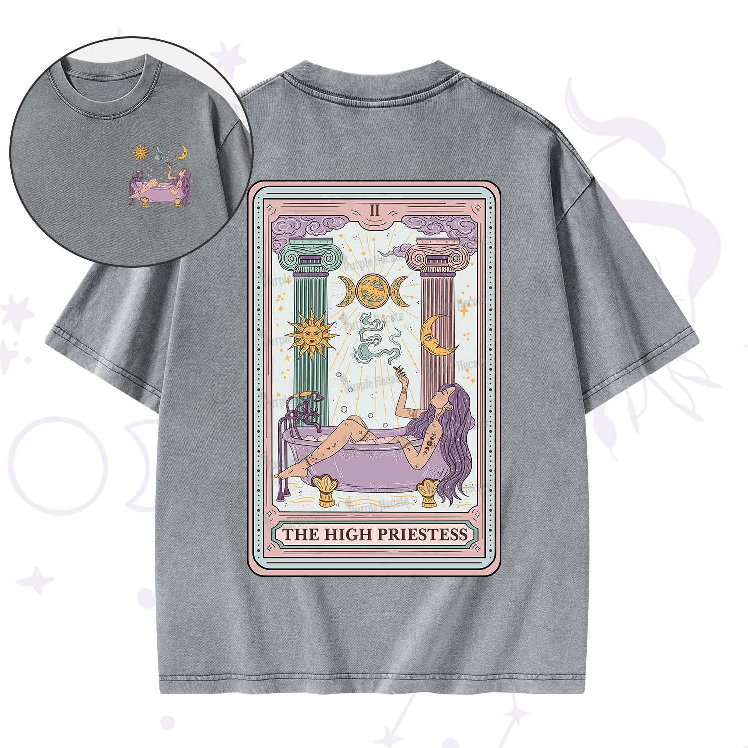 Purplehecate The High Priestess Tarot Washed T-Shirt