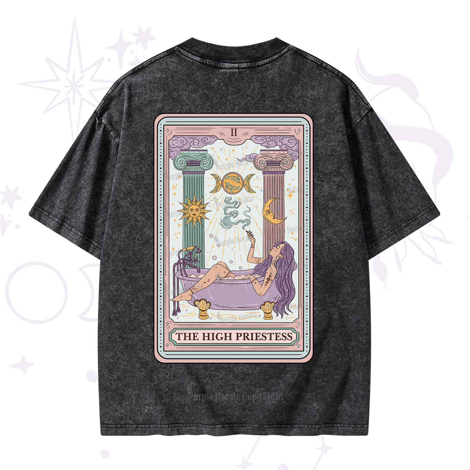 Purplehecate The High Priestess Tarot Washed T-Shirt