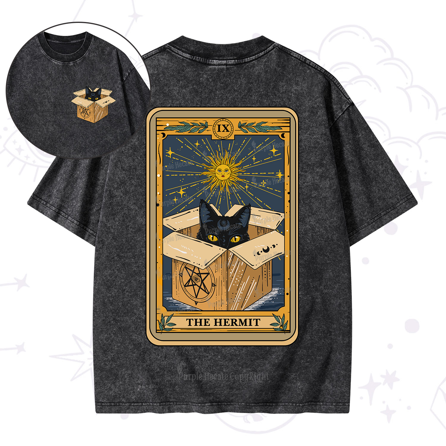 Purplehecate The Hermit Cat Tarot Card Washed T-Shirt