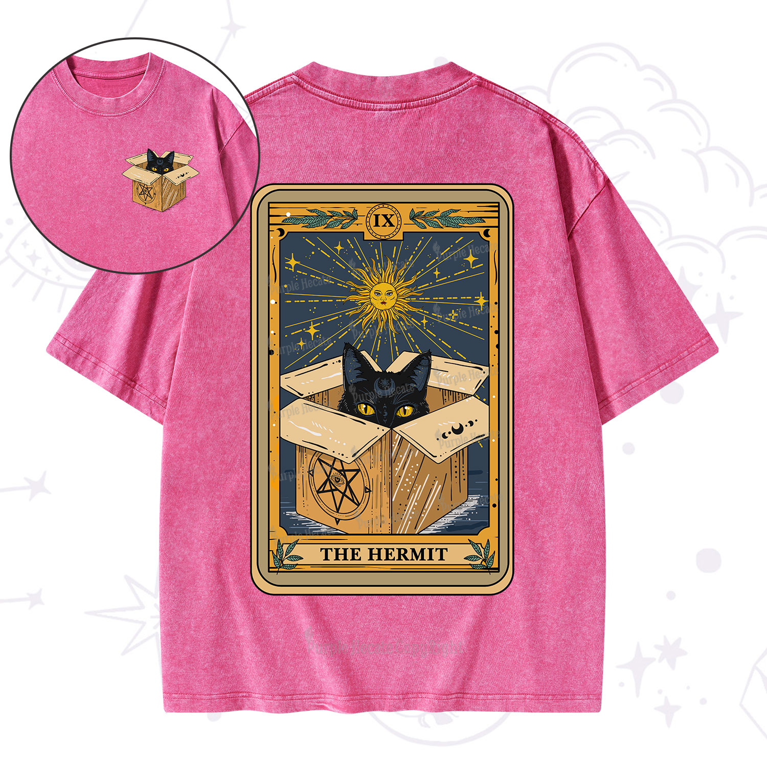 Purplehecate The Hermit Cat Tarot Card Washed T-Shirt