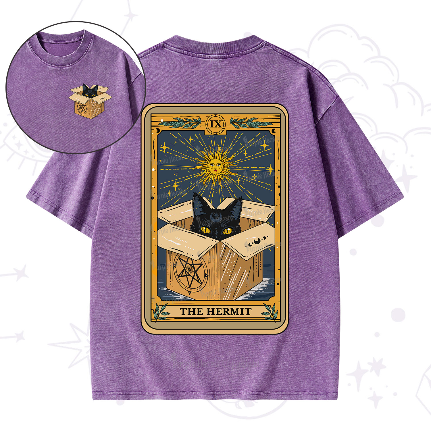 Purplehecate The Hermit Cat Tarot Card Washed T-Shirt