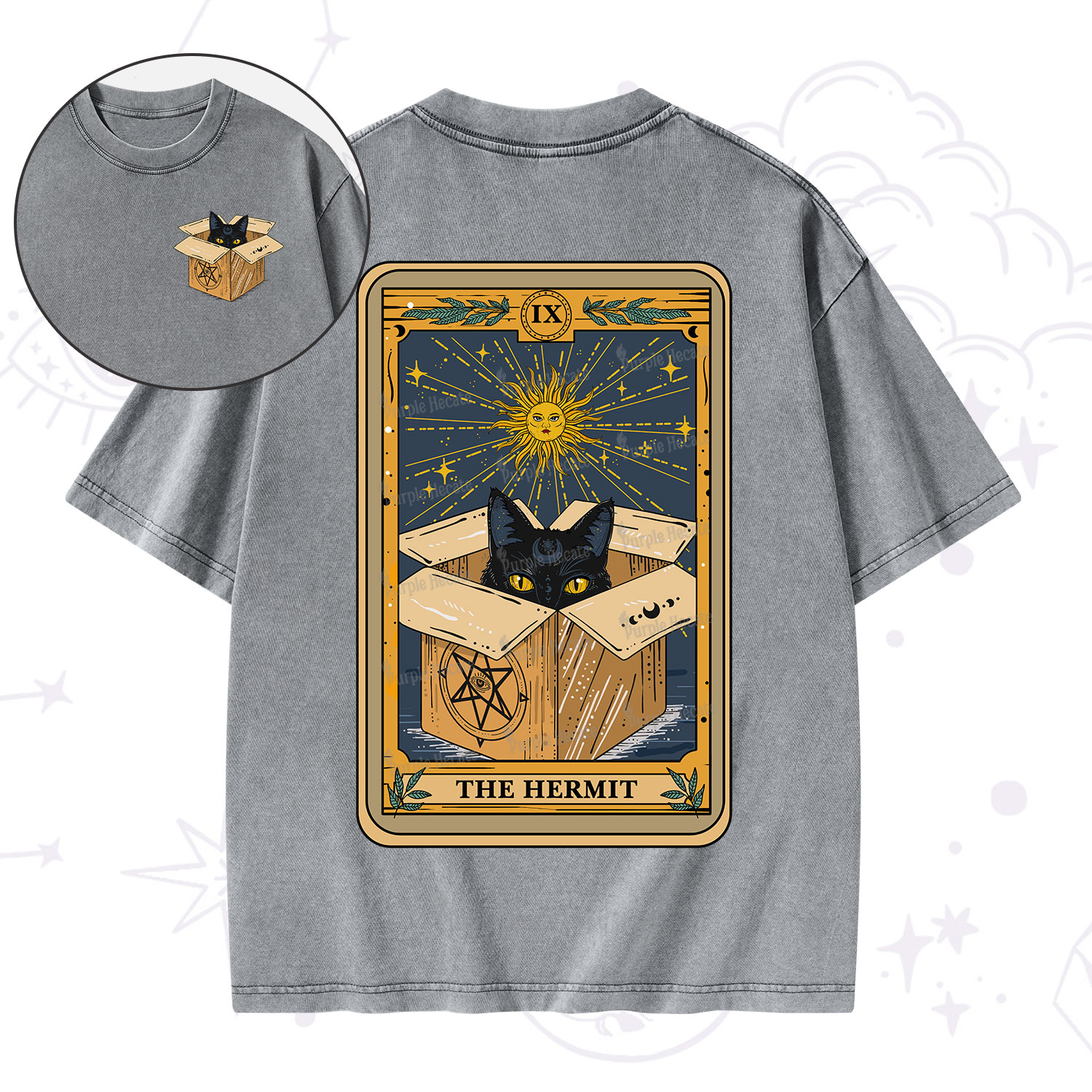 Purplehecate The Hermit Cat Tarot Card Washed T-Shirt