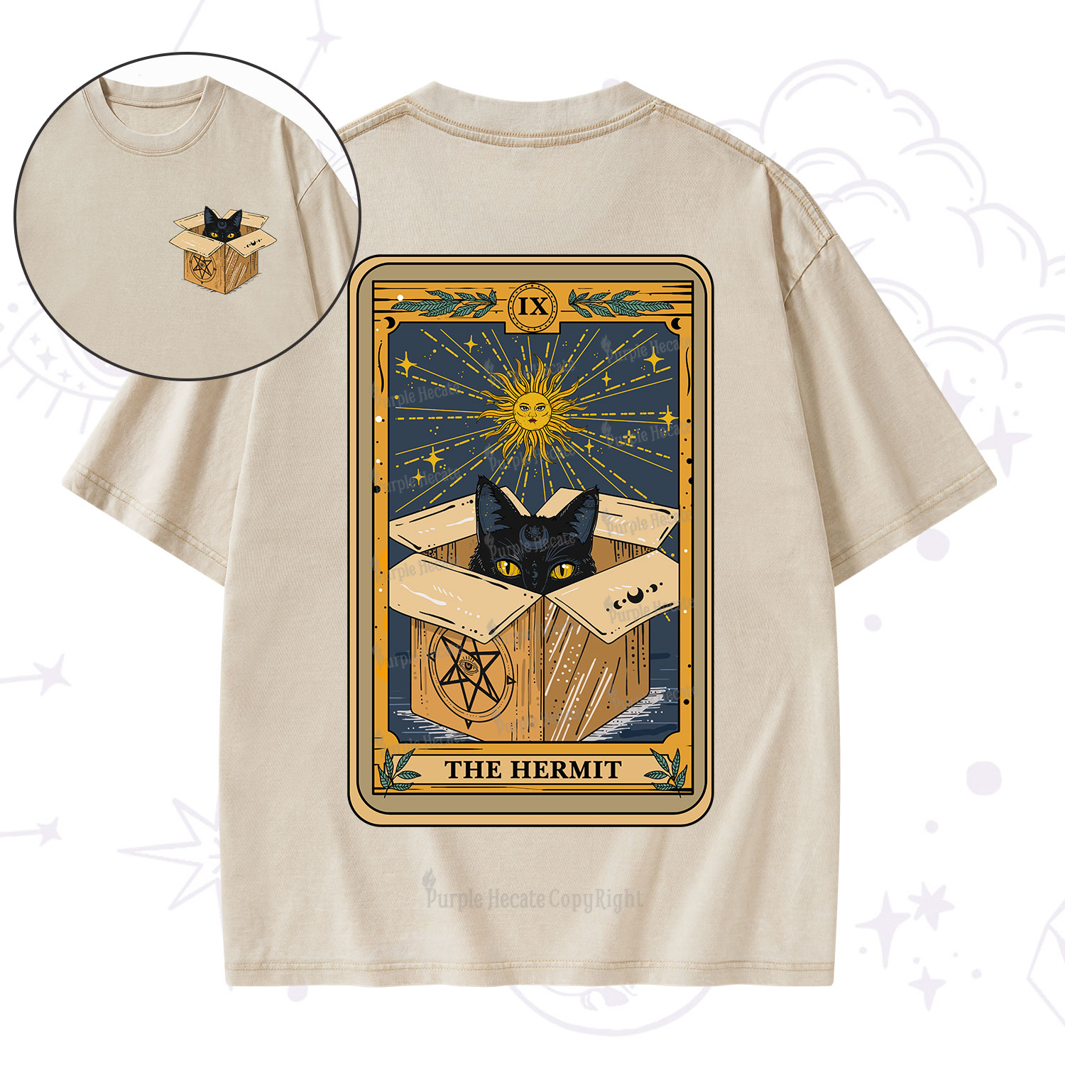 Purplehecate The Hermit Cat Tarot Card Washed T-Shirt