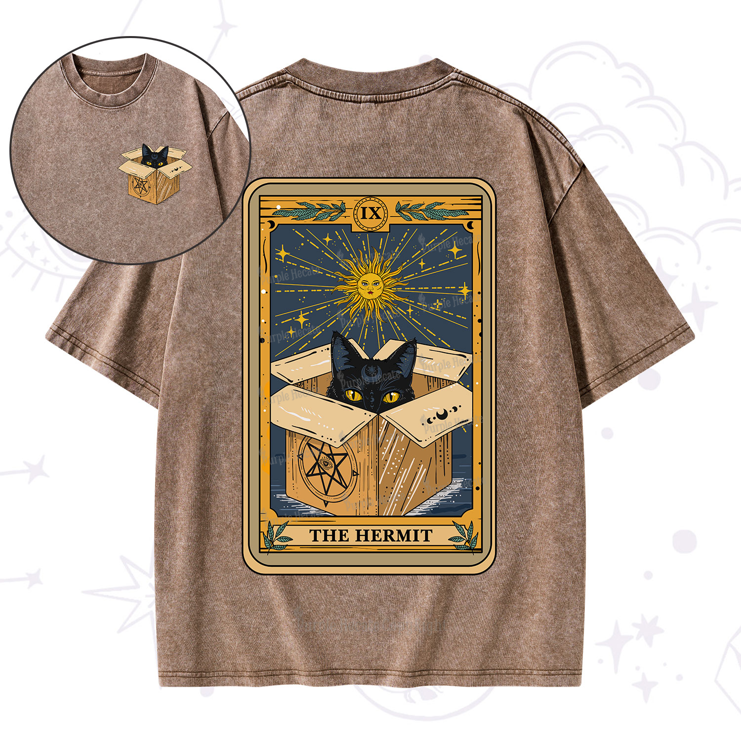 Purplehecate The Hermit Cat Tarot Card Washed T-Shirt