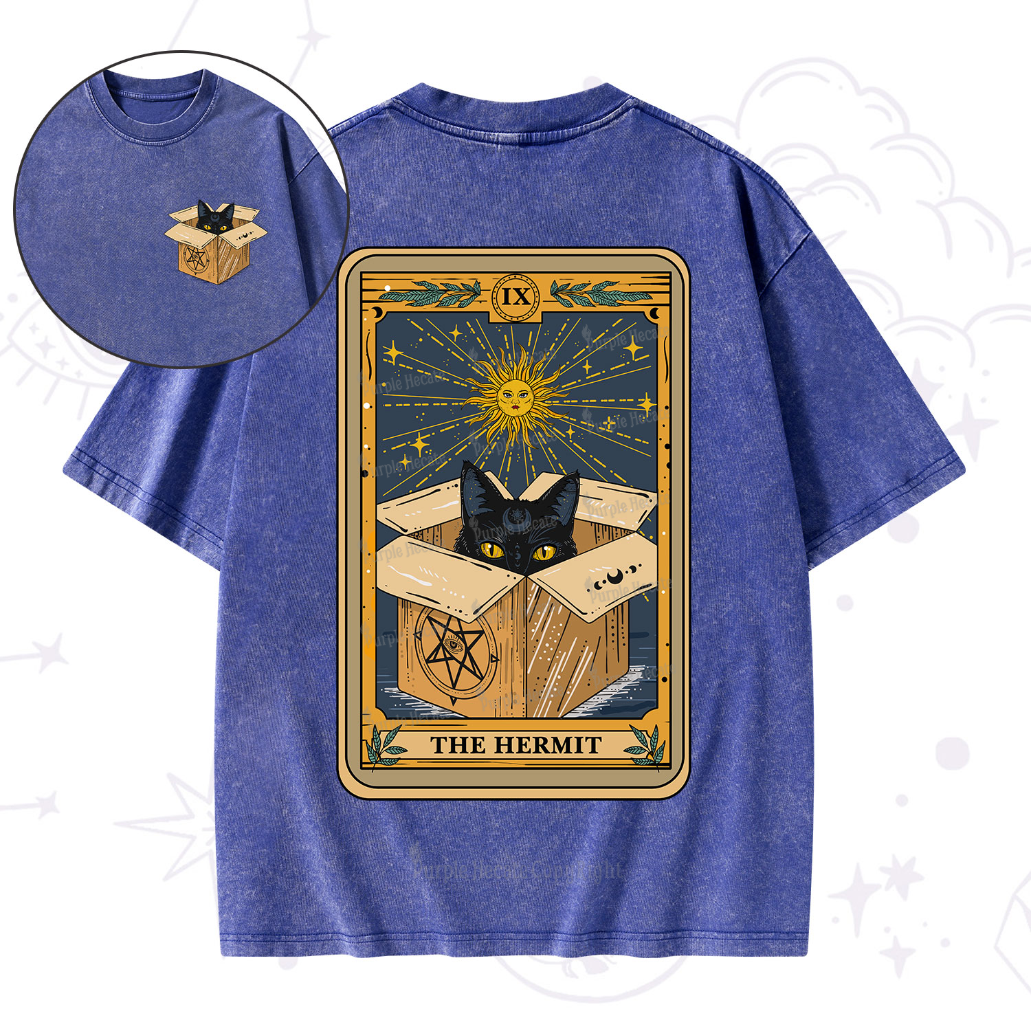 Purplehecate The Hermit Cat Tarot Card Washed T-Shirt