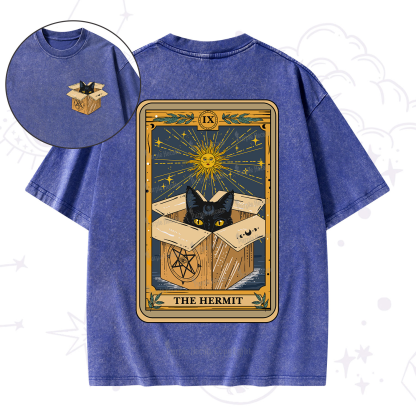 Purplehecate The Hermit Cat Tarot Card Washed T-Shirt