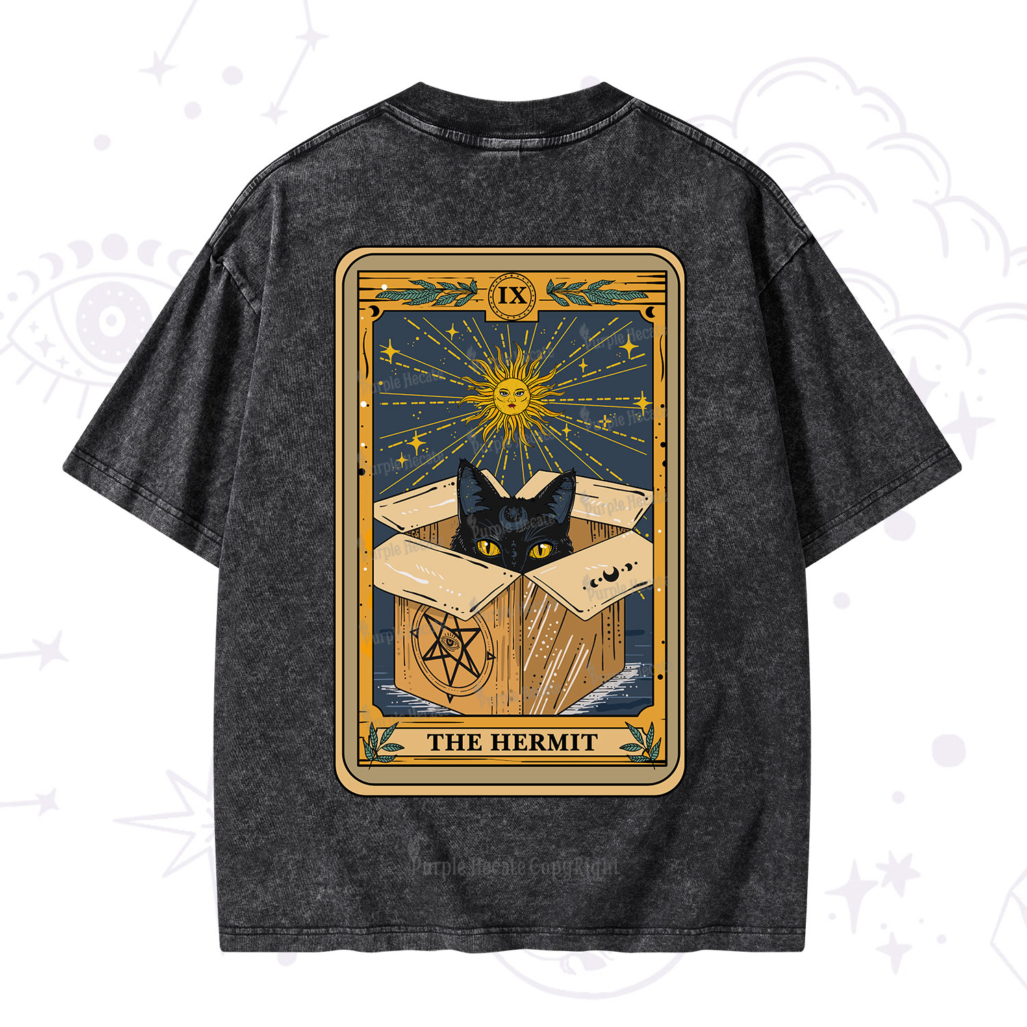 Purplehecate The Hermit Cat Tarot Card Washed T-Shirt