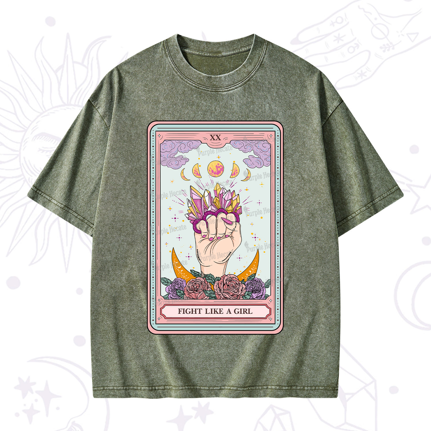 Purplehecate The Fight Like A Girl Tarot Washed T-Shirt