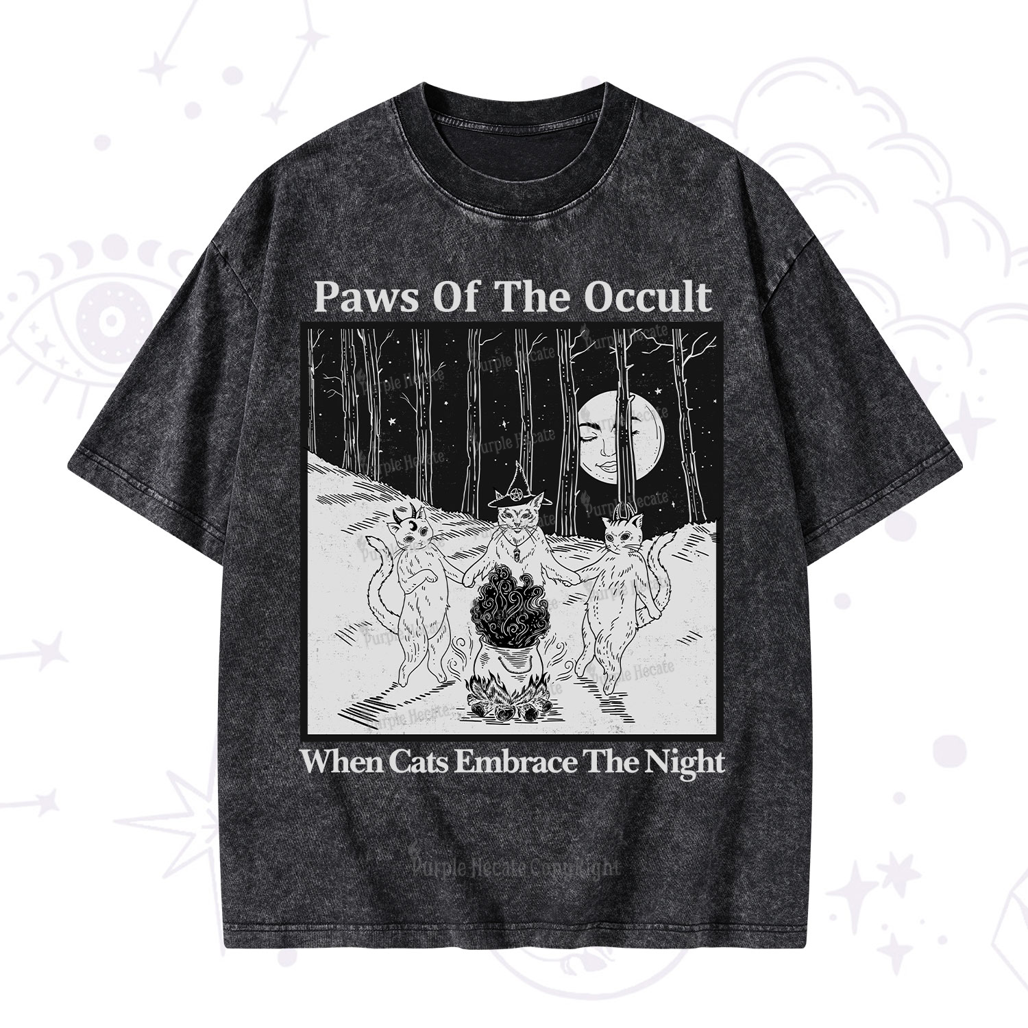 Purplehecate Witchy Cats Washed T-Shirt