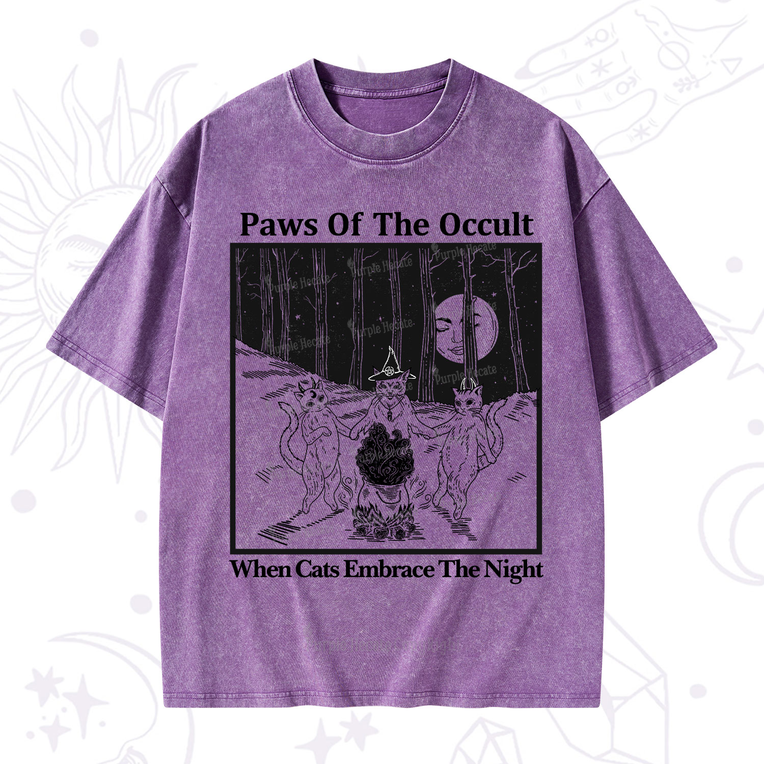 Purplehecate Witchy Cats Washed T-Shirt