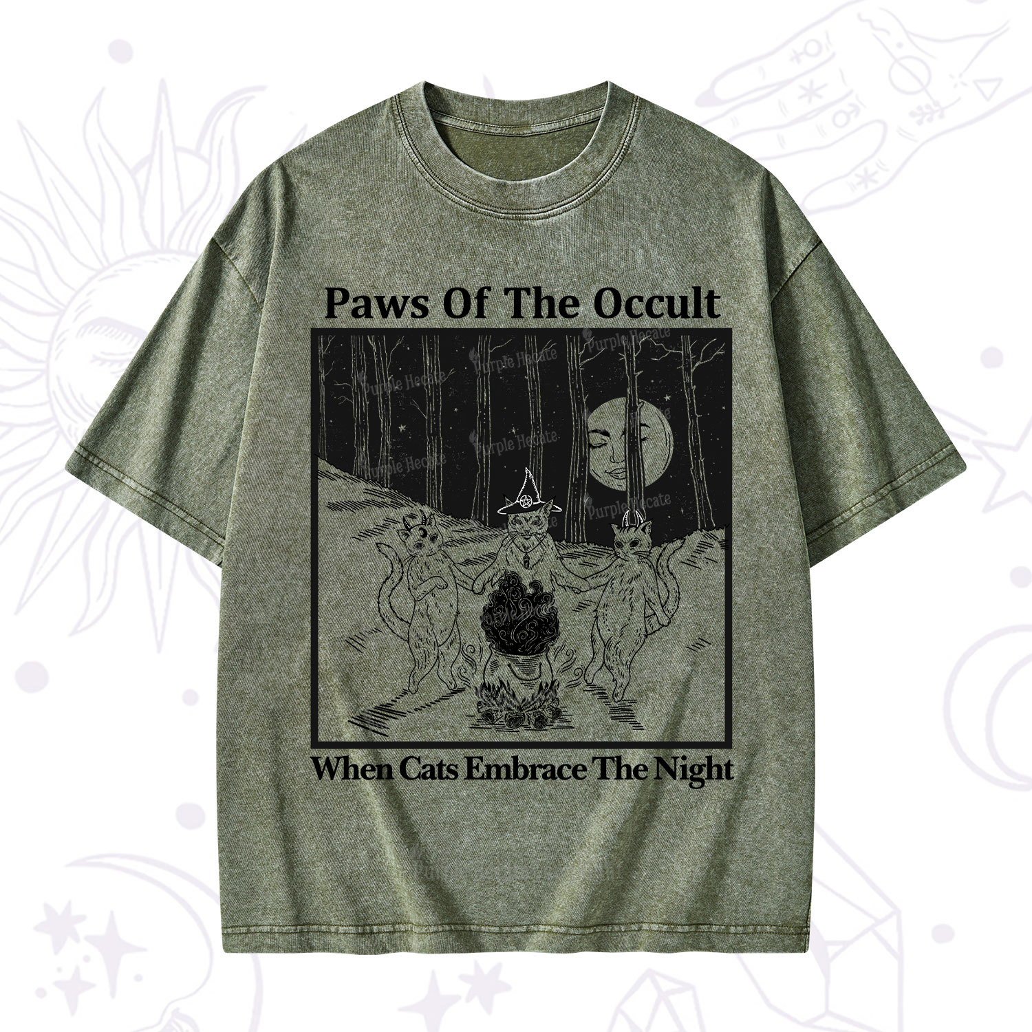 Purplehecate Witchy Cats Washed T-Shirt